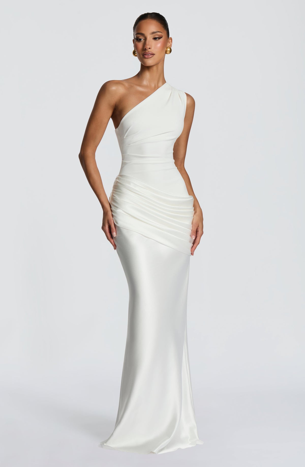 Sadona Women's Dress One-Shoulder Ivory Satin Formal