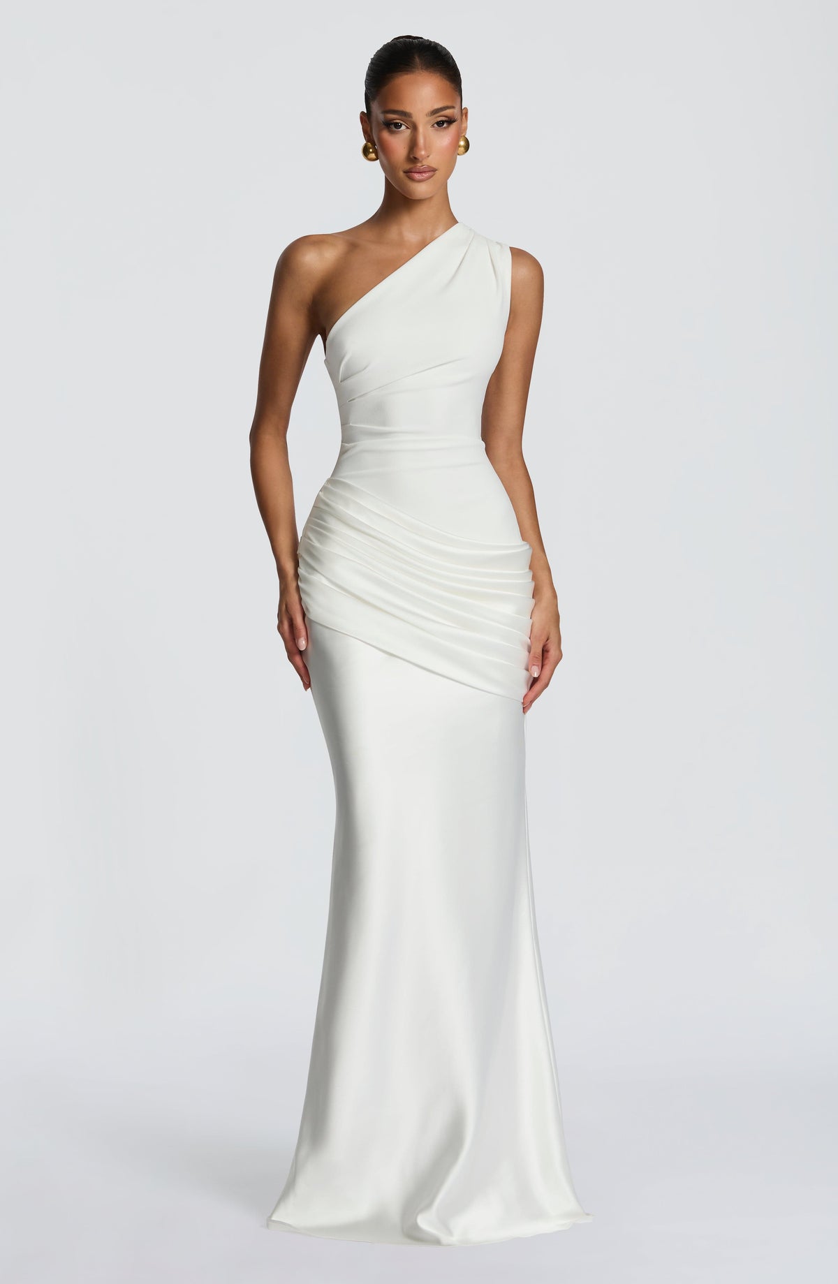 Sadona Women's Dress One-Shoulder Ivory Satin Formal