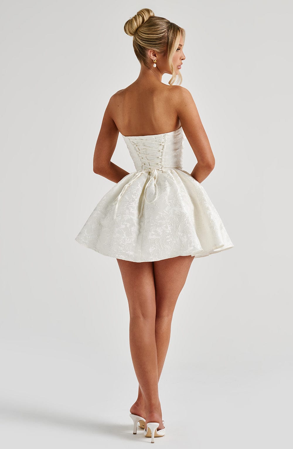 K.Y Women's Dress Salome Mini Ivory Jacquard Bow Bridal