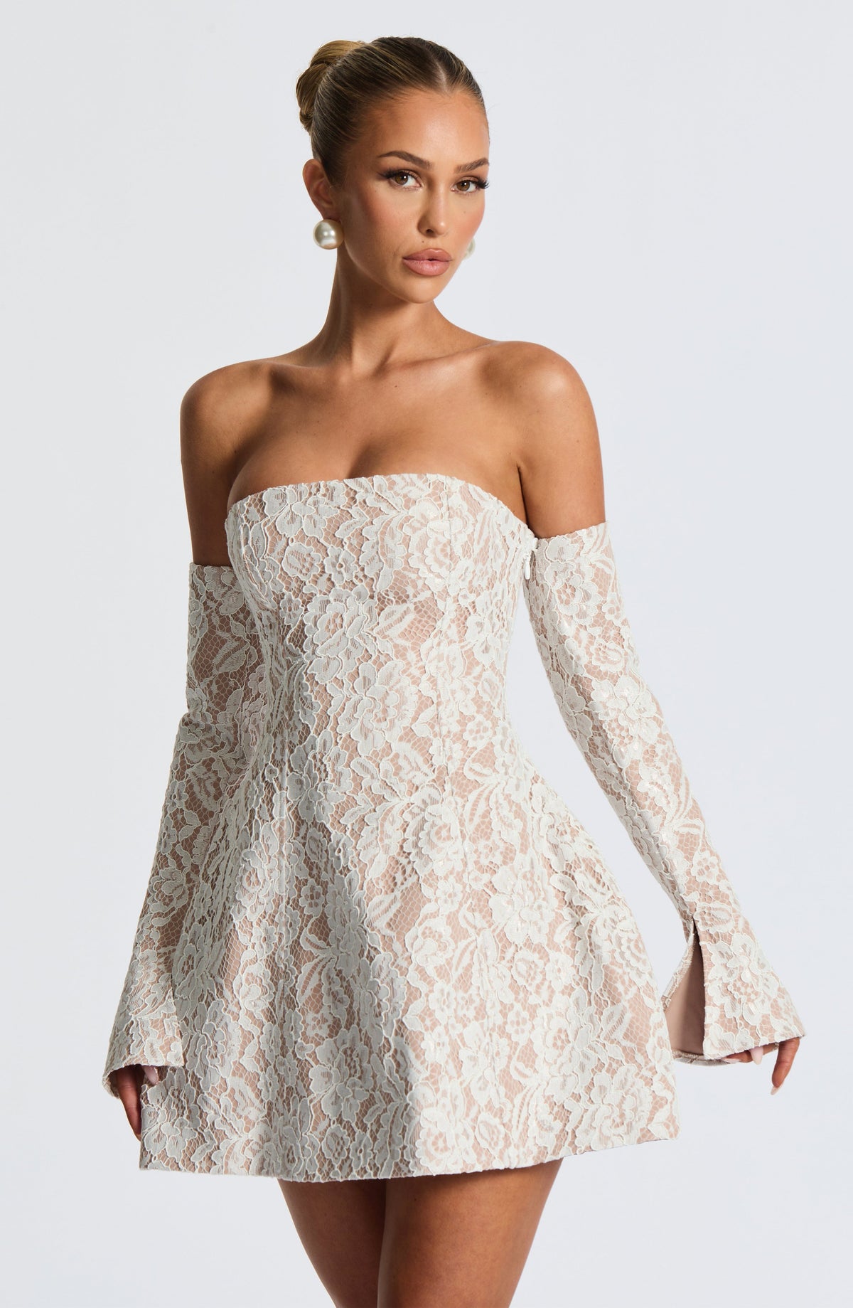 L.F Women's Dress Strapless Bubble Hem Ivory Lace Party