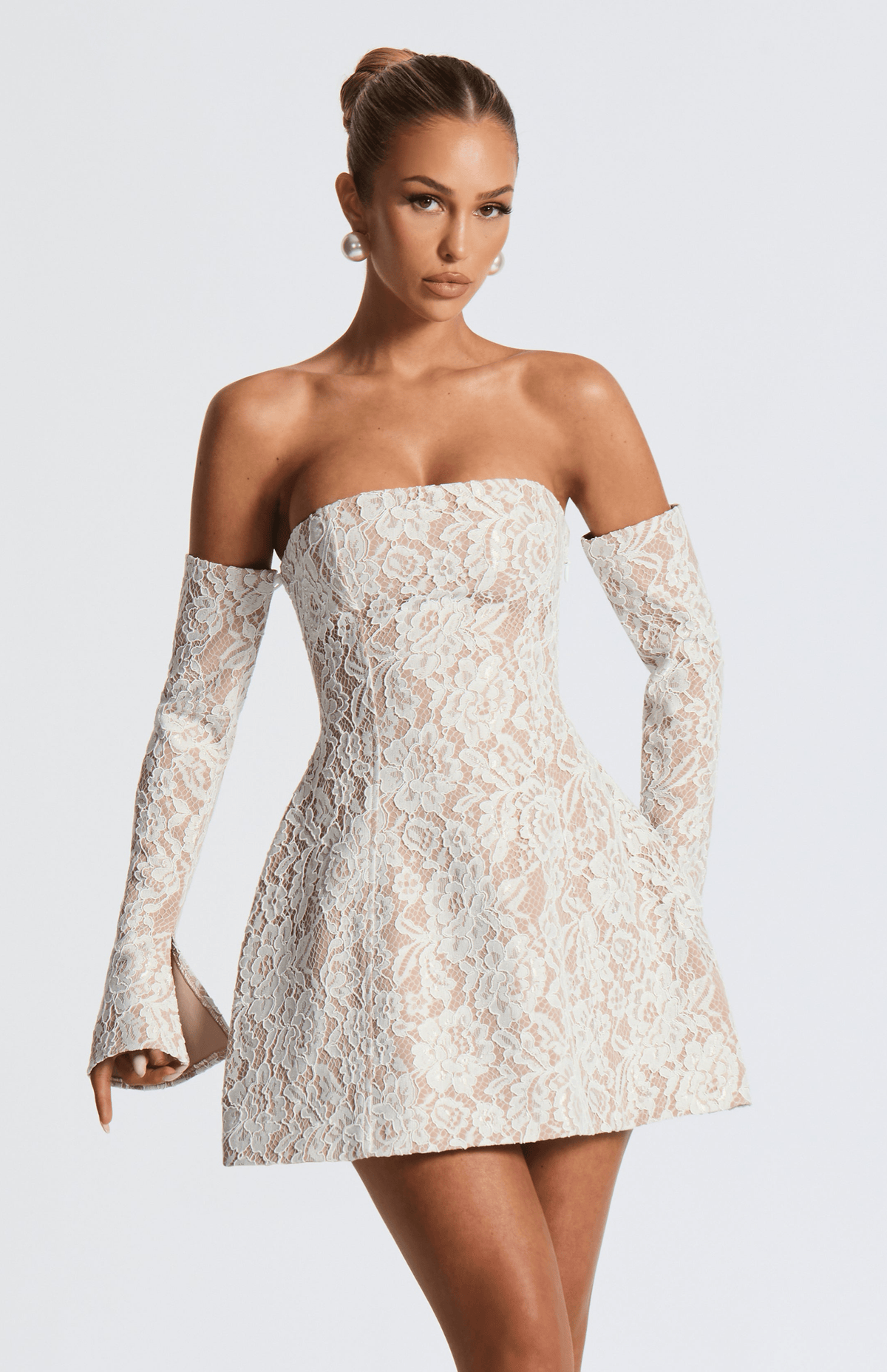 L.F Women's Dress Strapless Bubble Hem Ivory Lace Party