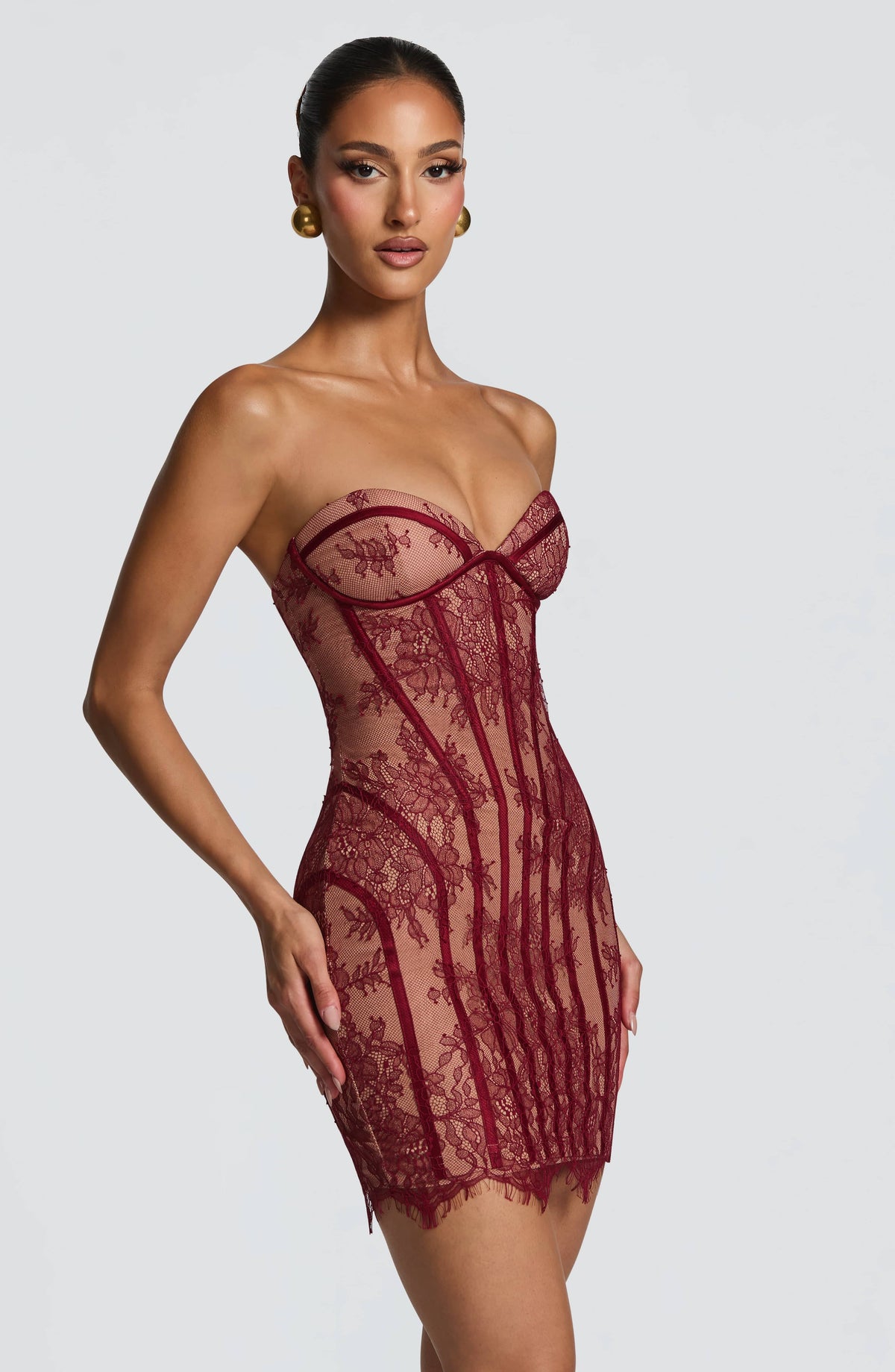 T.X Women's Dress Strapless Bodycon Burgundy Lace Party
