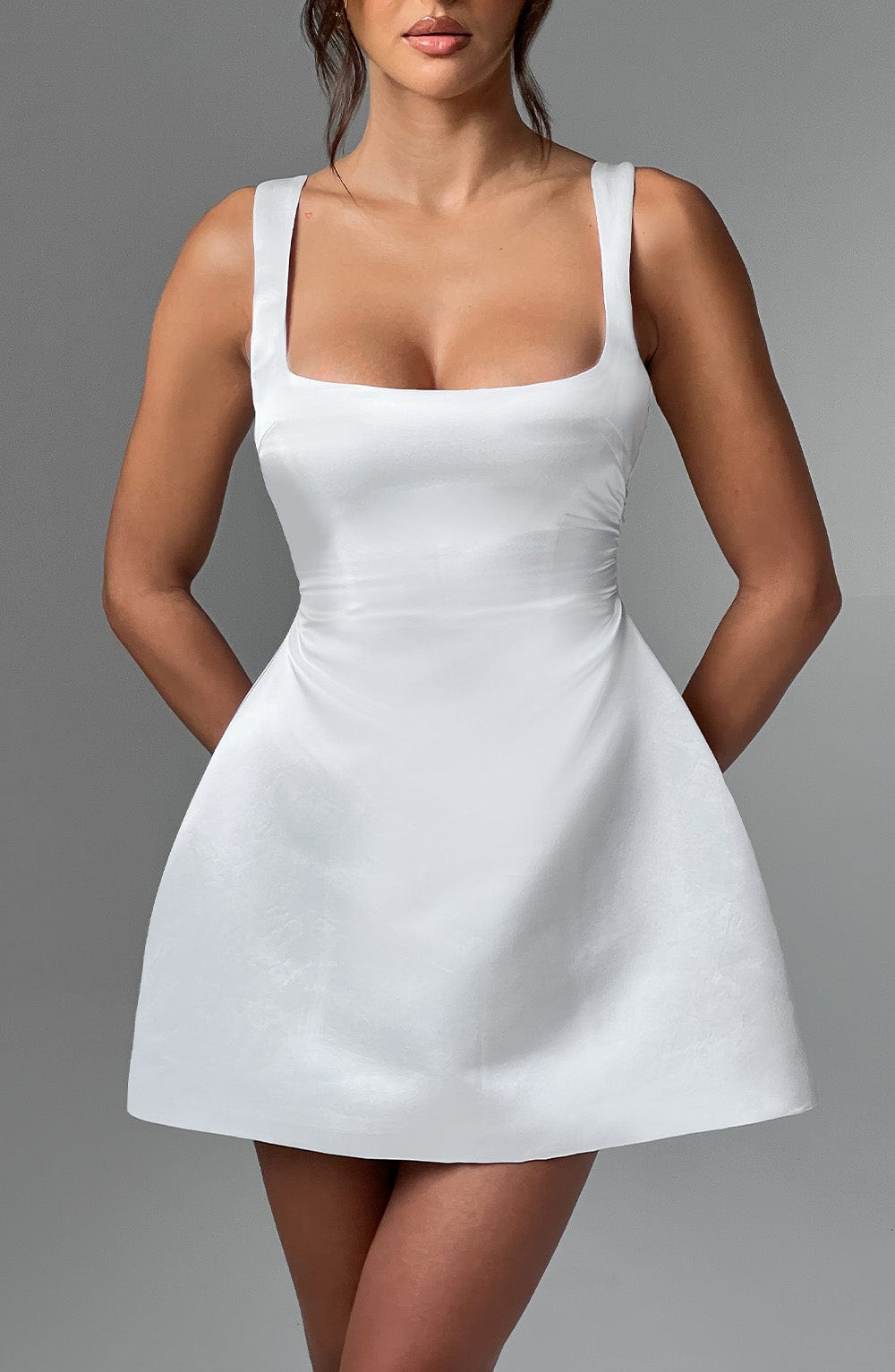M.T Women's Dress Sofie Bubble Hem Ivory Satin Party