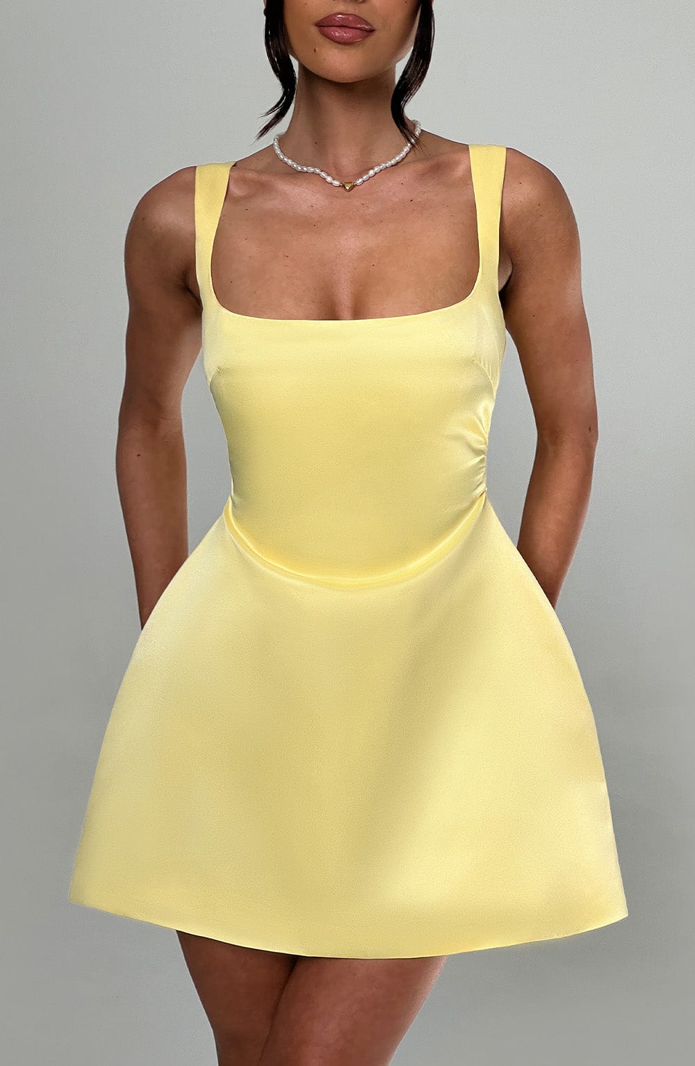 M.T Women's Dress Sofie Bubble Hem Lemon Satin Party