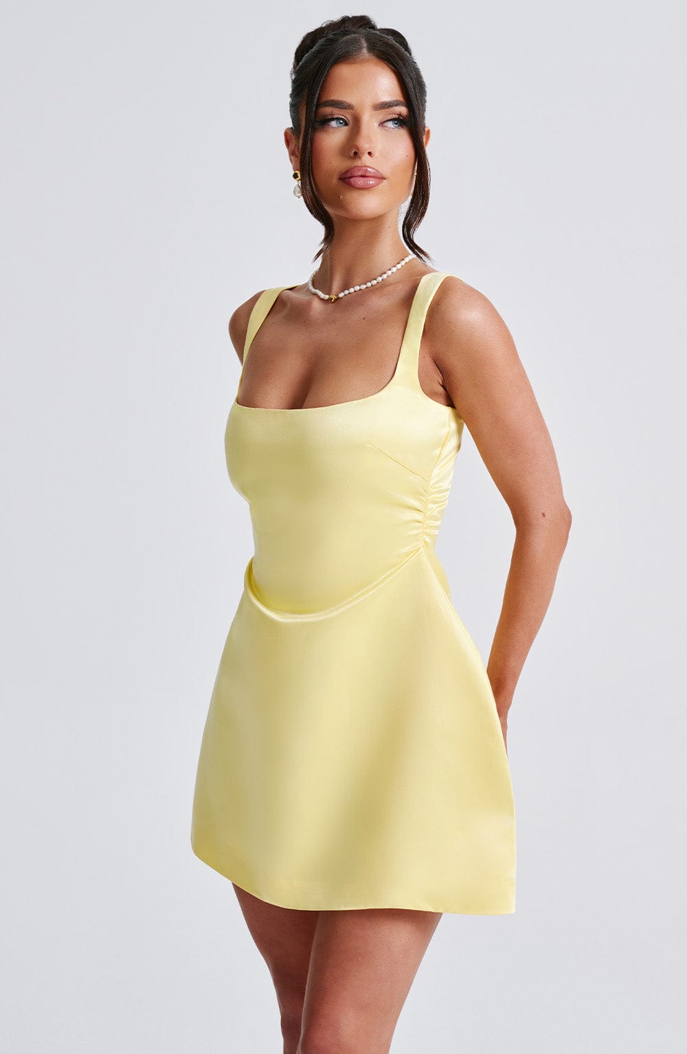 M.T Women's Dress Sofie Bubble Hem Lemon Satin Party