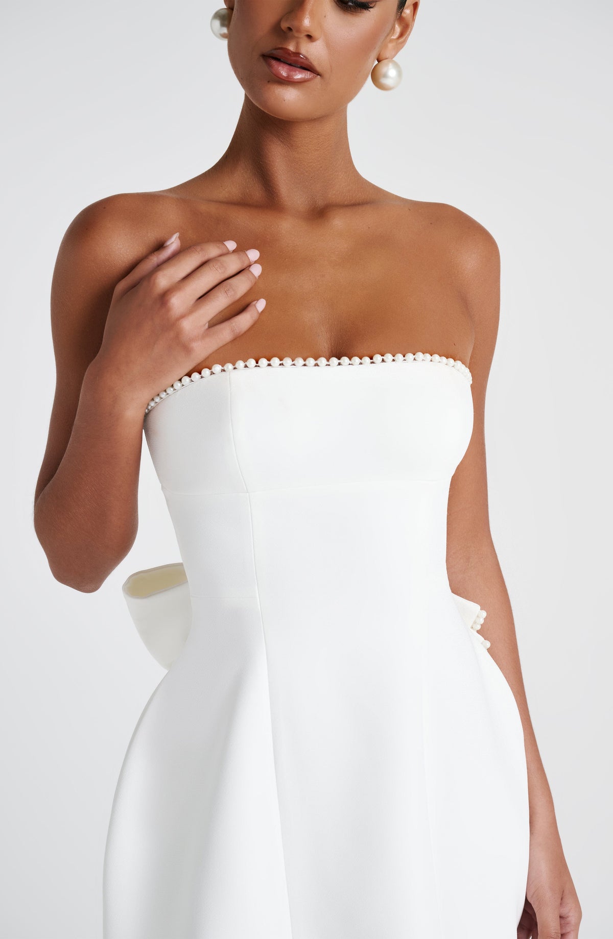M.T Women's Dress Strapless Bubble Hem Ivory Pearl Crepe Party