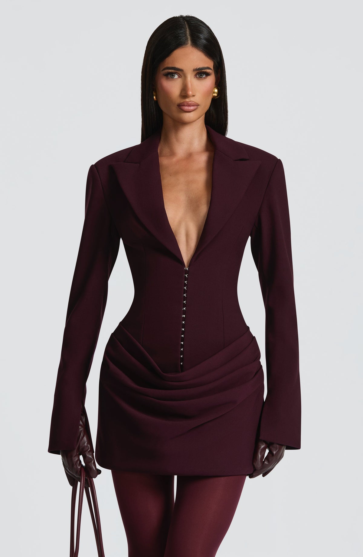 S.M Women's Dress Tailored Long Sleeve Plum Suiting Party