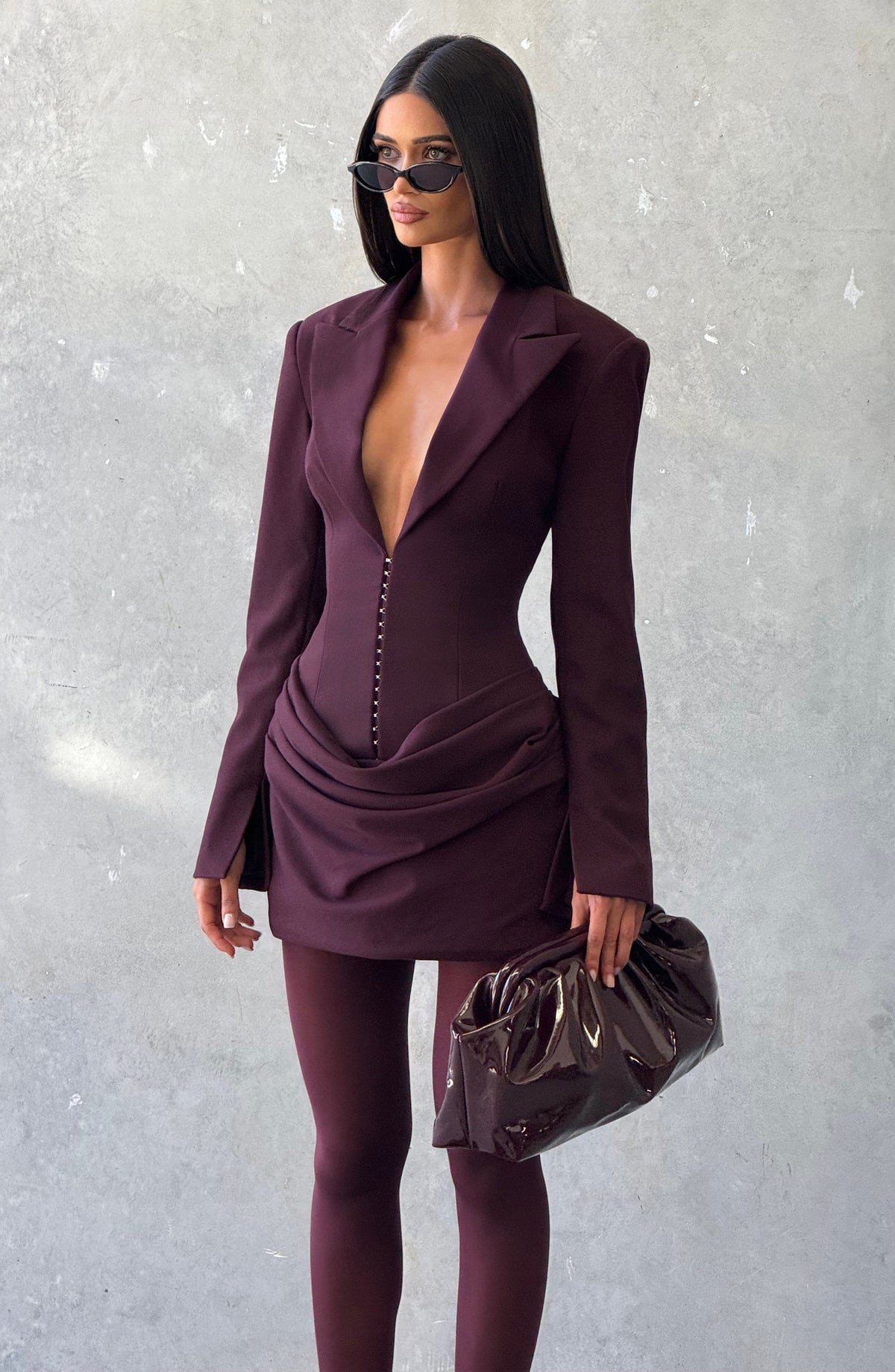 S.M Women's Dress Tailored Long Sleeve Plum Suiting Party