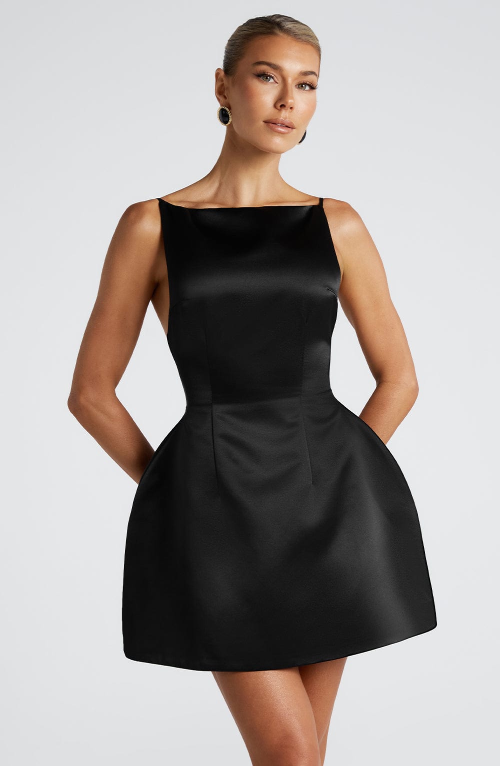 R.F Women's Dress Tate Bubble Hem Black Satin Party