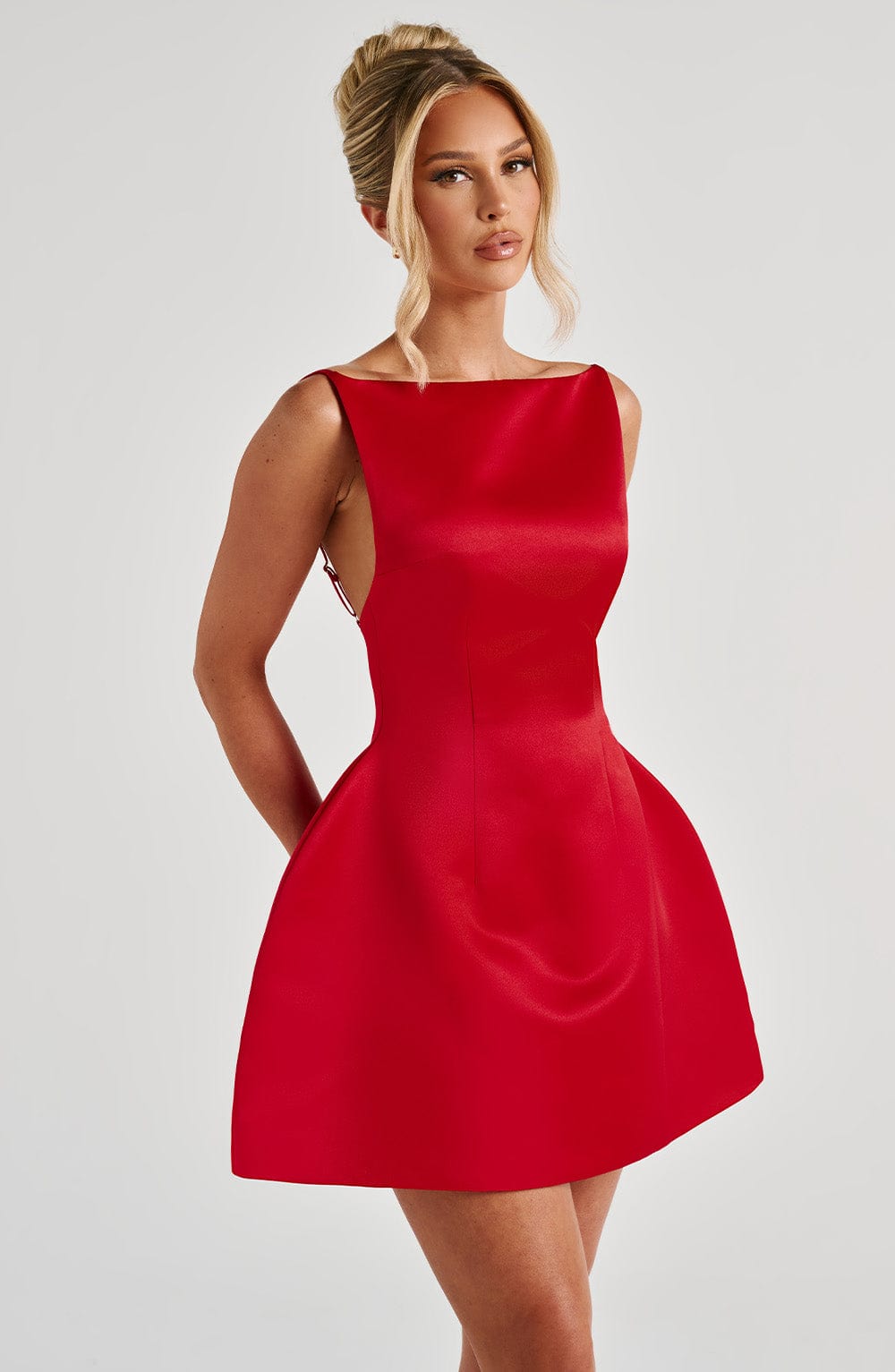 R.F Women's Dress Bubblehem Red Satin Evening