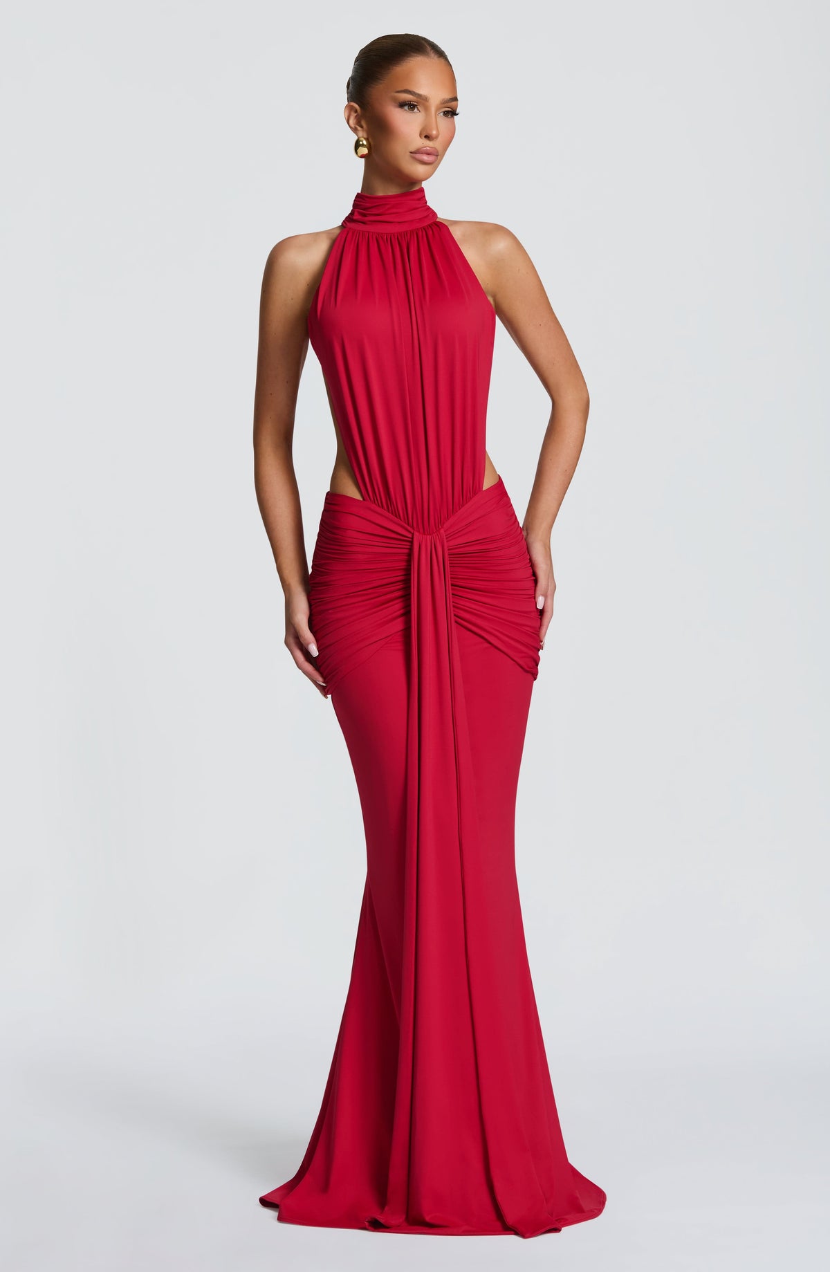 DIA Women's Dress Maxi Ruched Red Jersey Evening