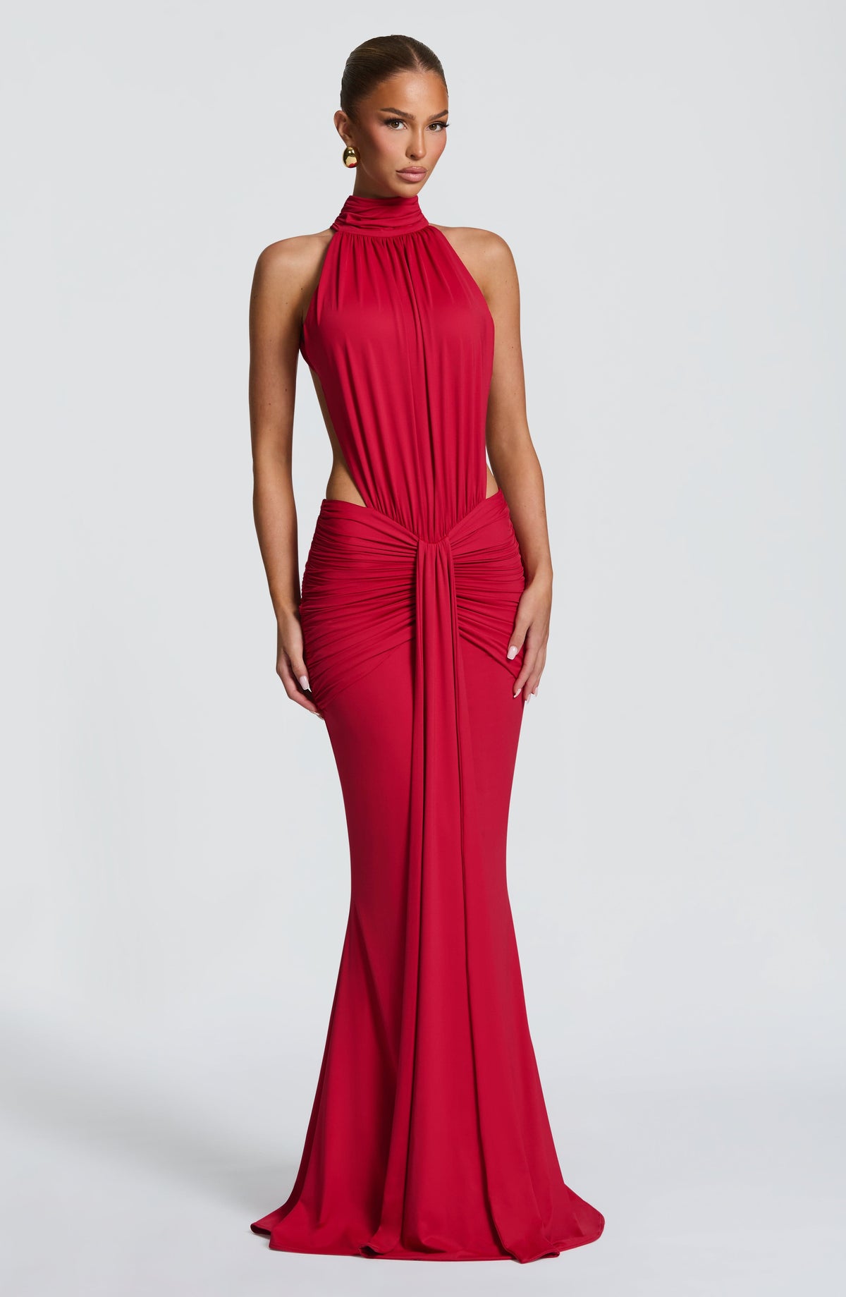 DIA Women's Dress Maxi Ruched Red Jersey Evening