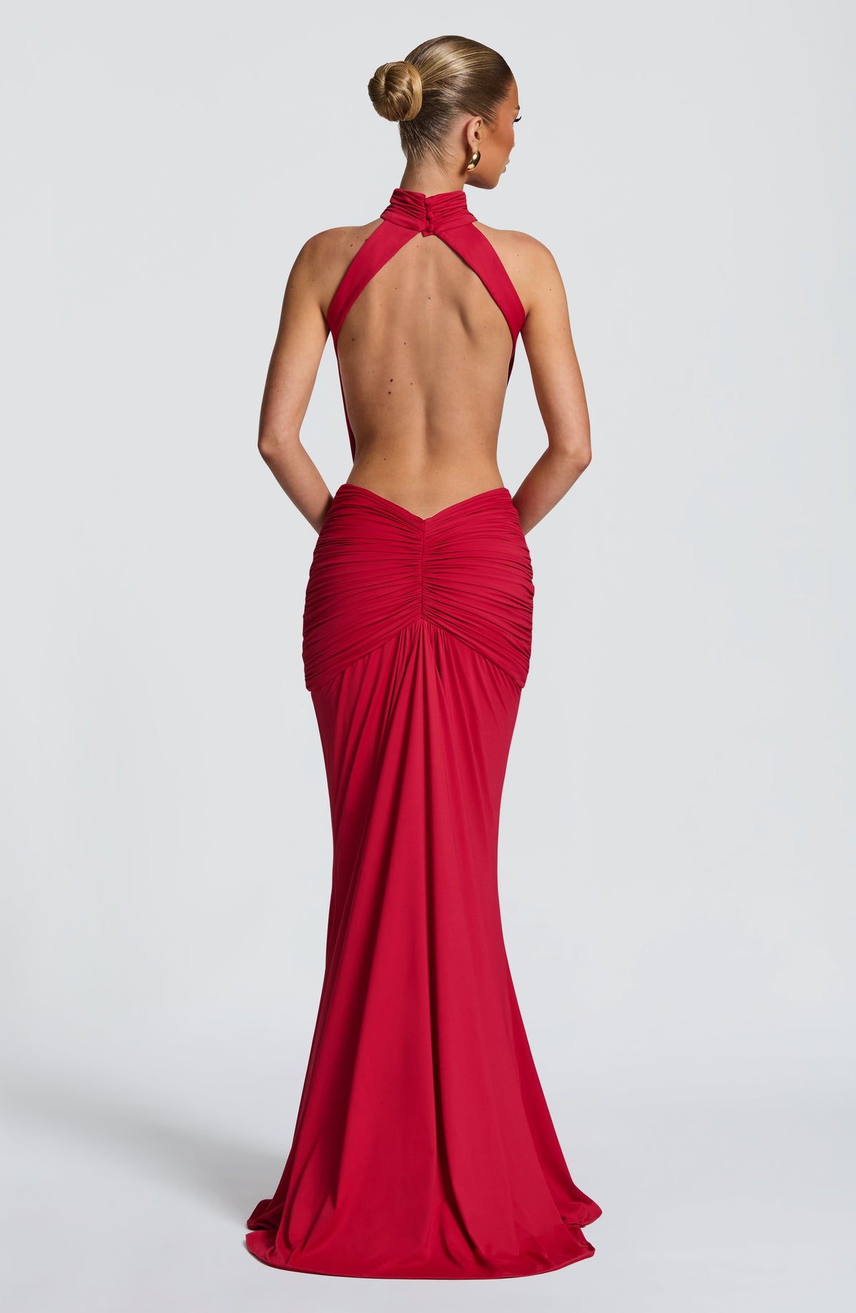 DIA Women's Dress Maxi Ruched Red Jersey Evening