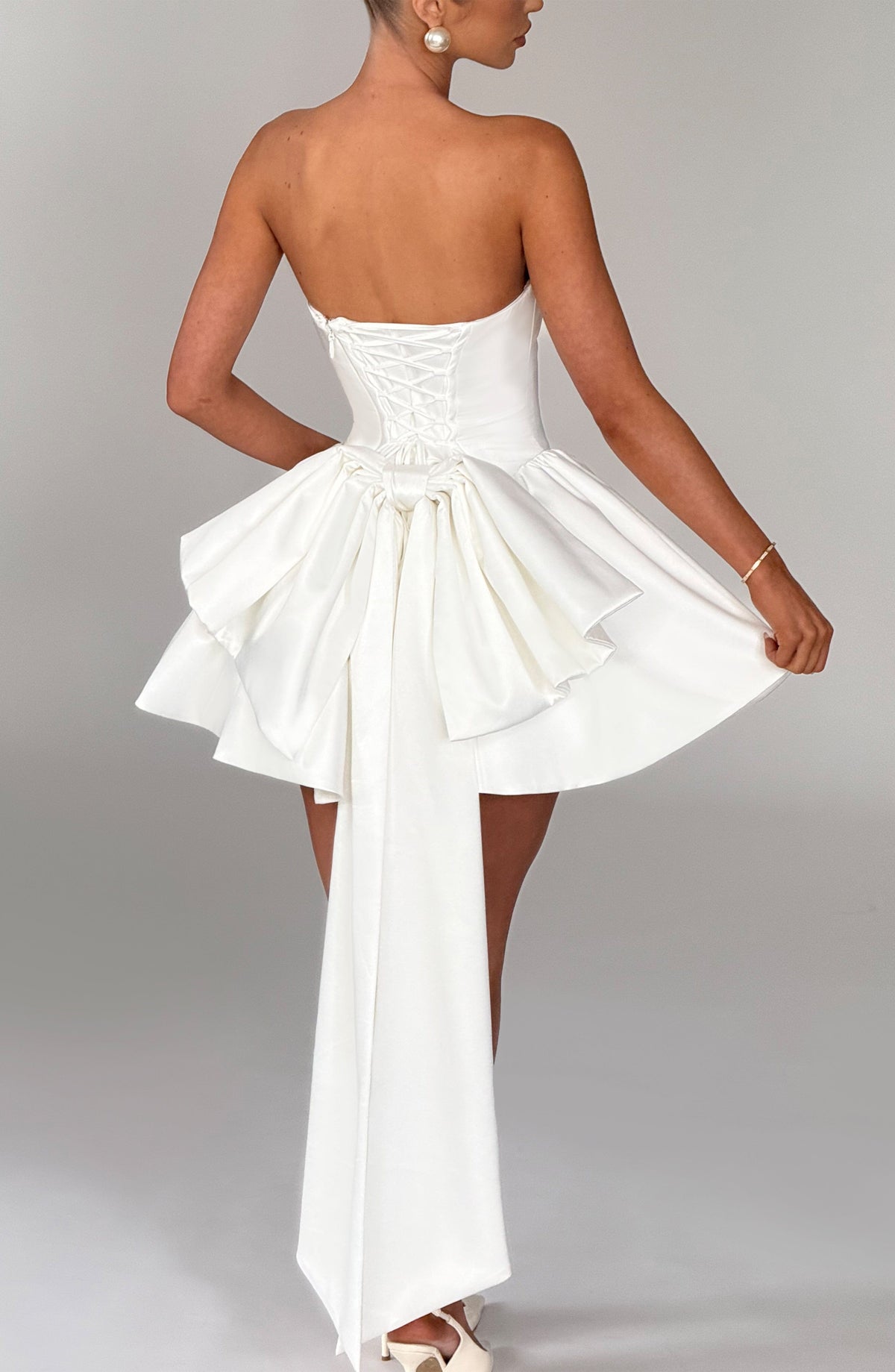 Babyboo Fashion Women's Dress Strapless Cowl Neck Ivory Satin Bridal Party