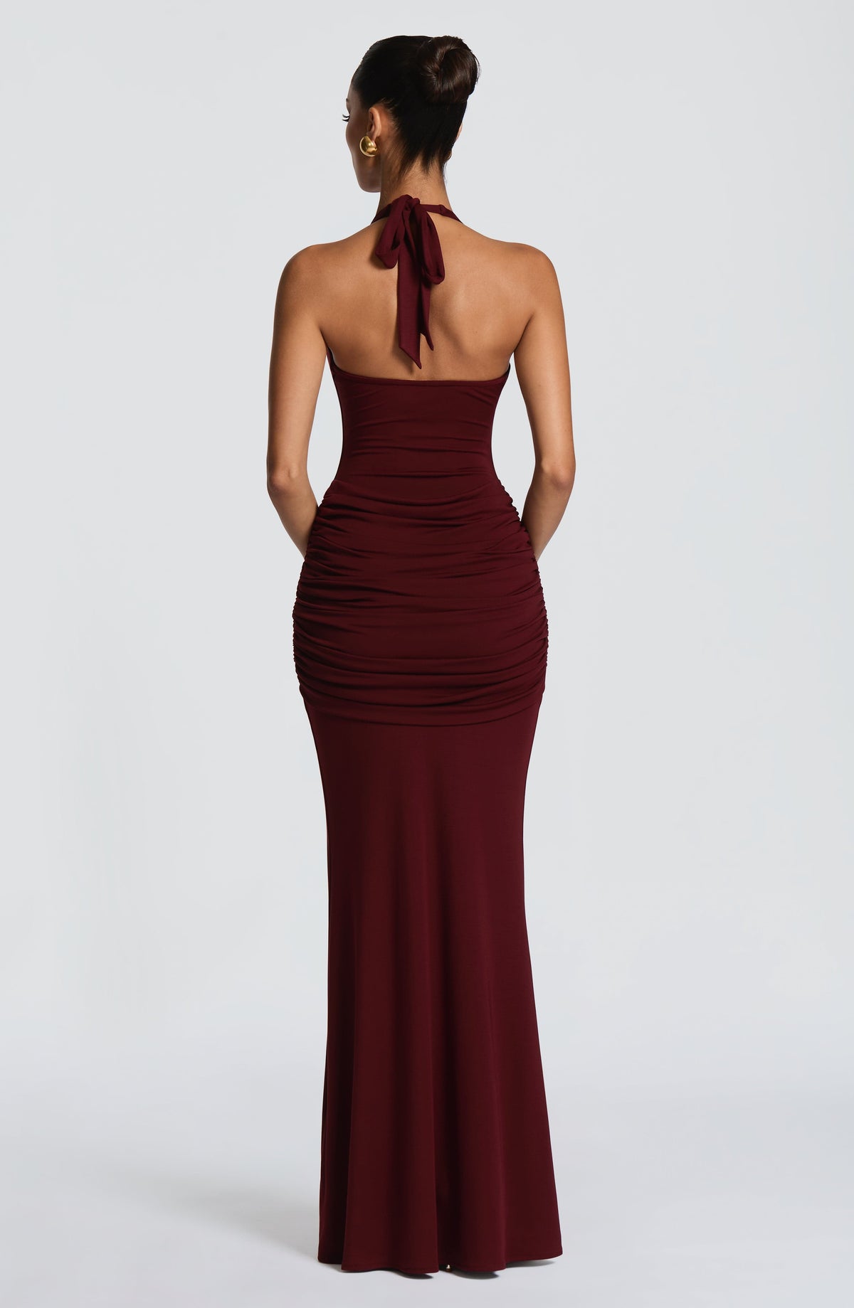 L.F Women's Dress Maxi Ruched Cherry Lacquer Modal Jersey Evening