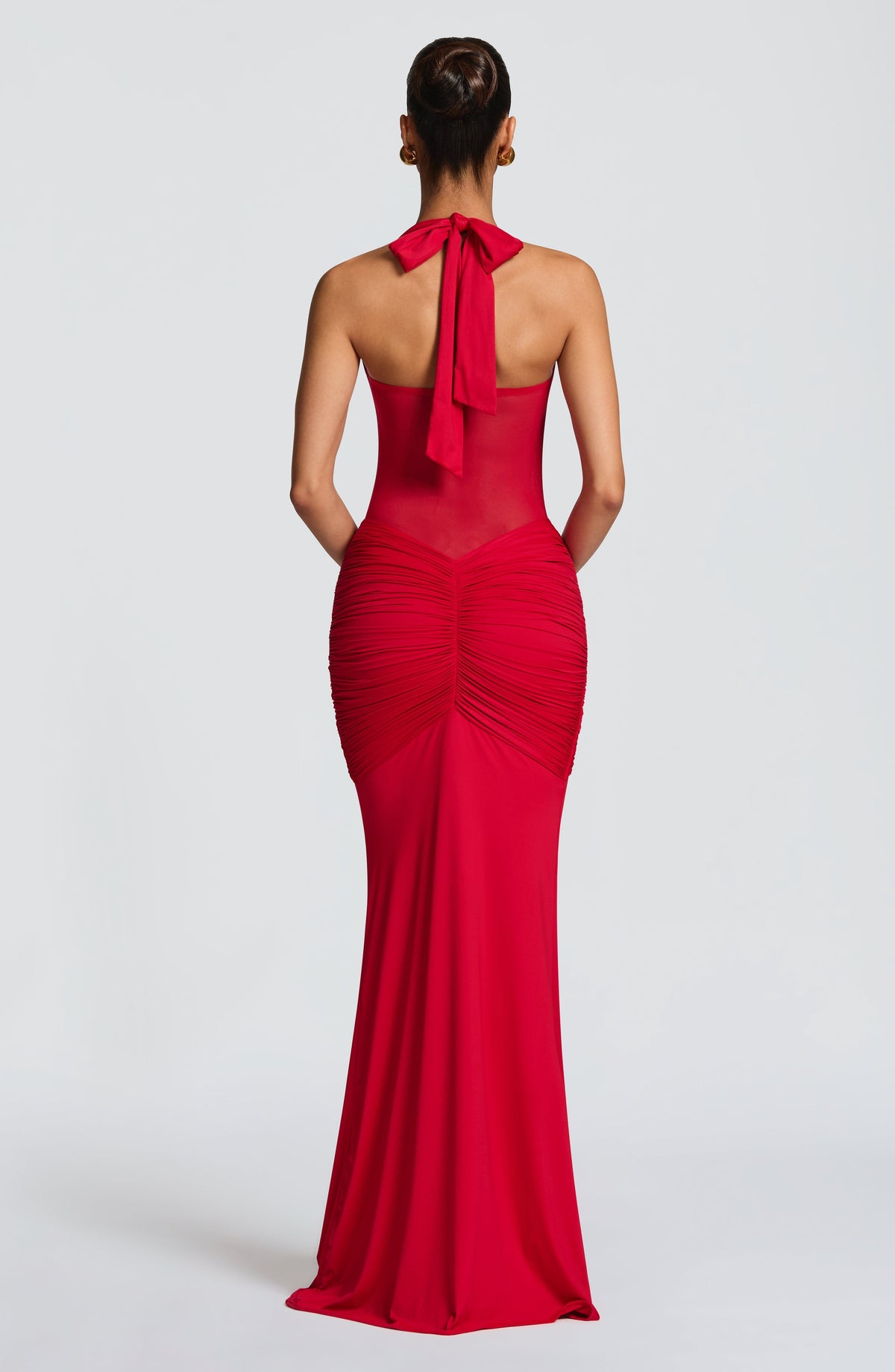 DIA Women's Dress Ruched Flare Red Sequin Mesh Evening