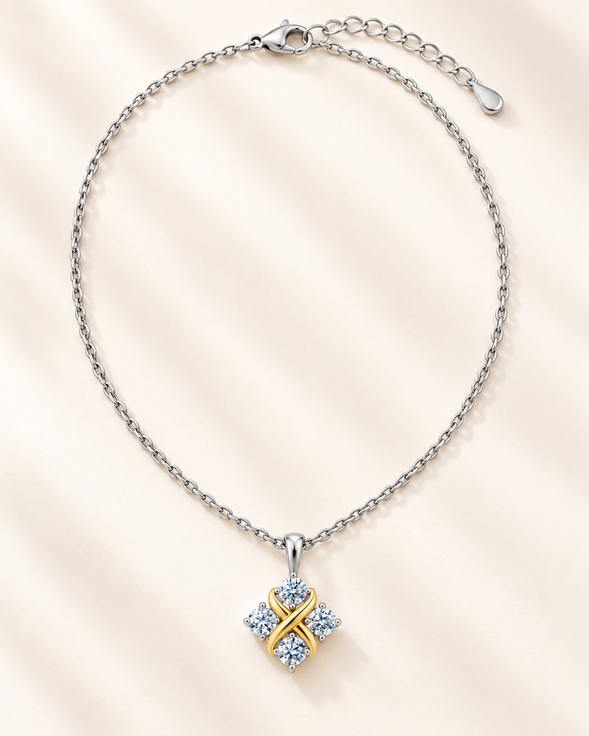 S925 sterling silver four-stone pendant side and back details