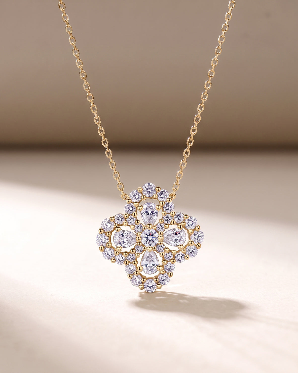 Women's S925 sterling silver moissanite clover necklace in gold tone