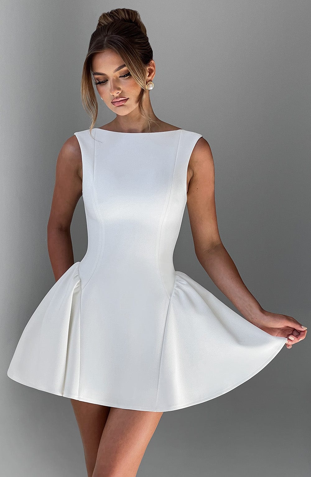 R.F Women's Dress Mini Backless Ivory Crepe Party