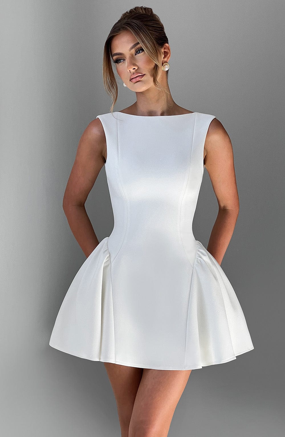 R.F Women's Dress Mini Backless Ivory Crepe Party
