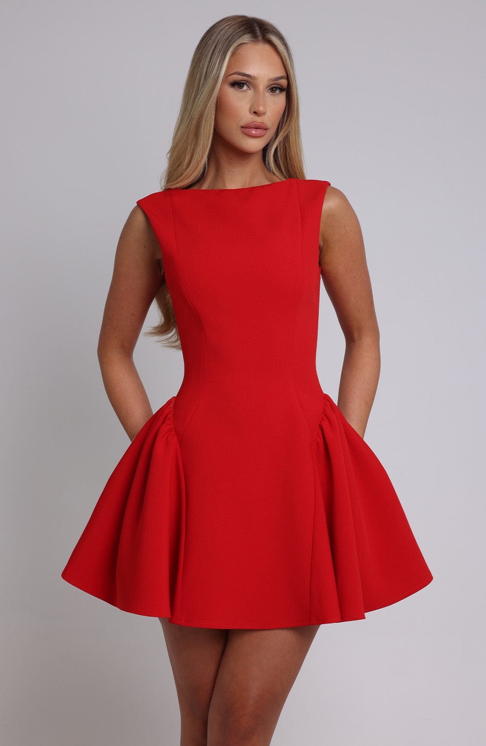 R.F Women's Dress Mini Backless Red Crepe Party