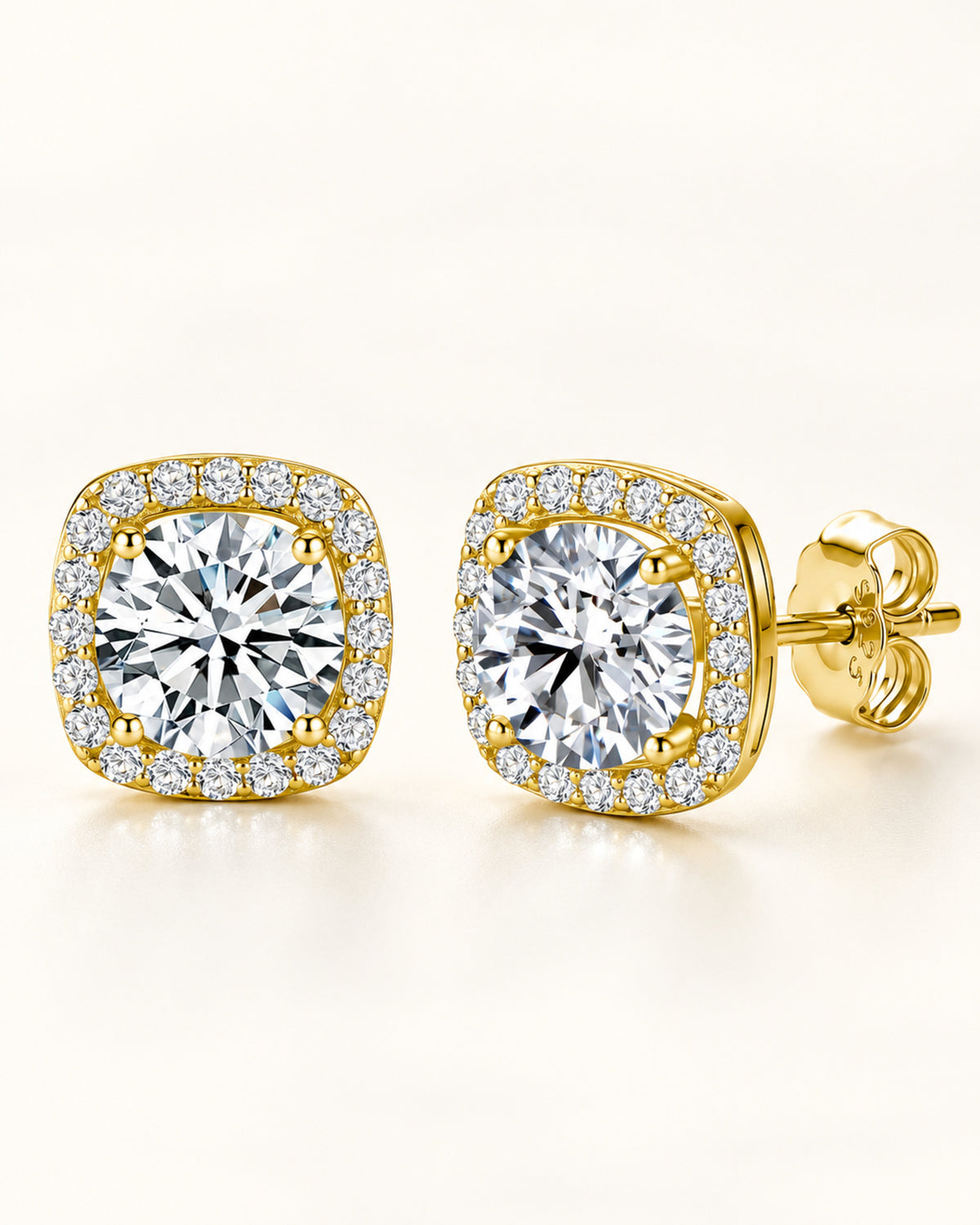 Women's gold-tone moissanite halo stud earrings in S925 sterling silver