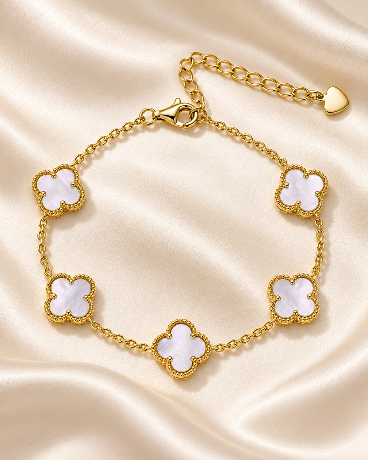 Gold-tone five-clover bracelet with white shell centres
