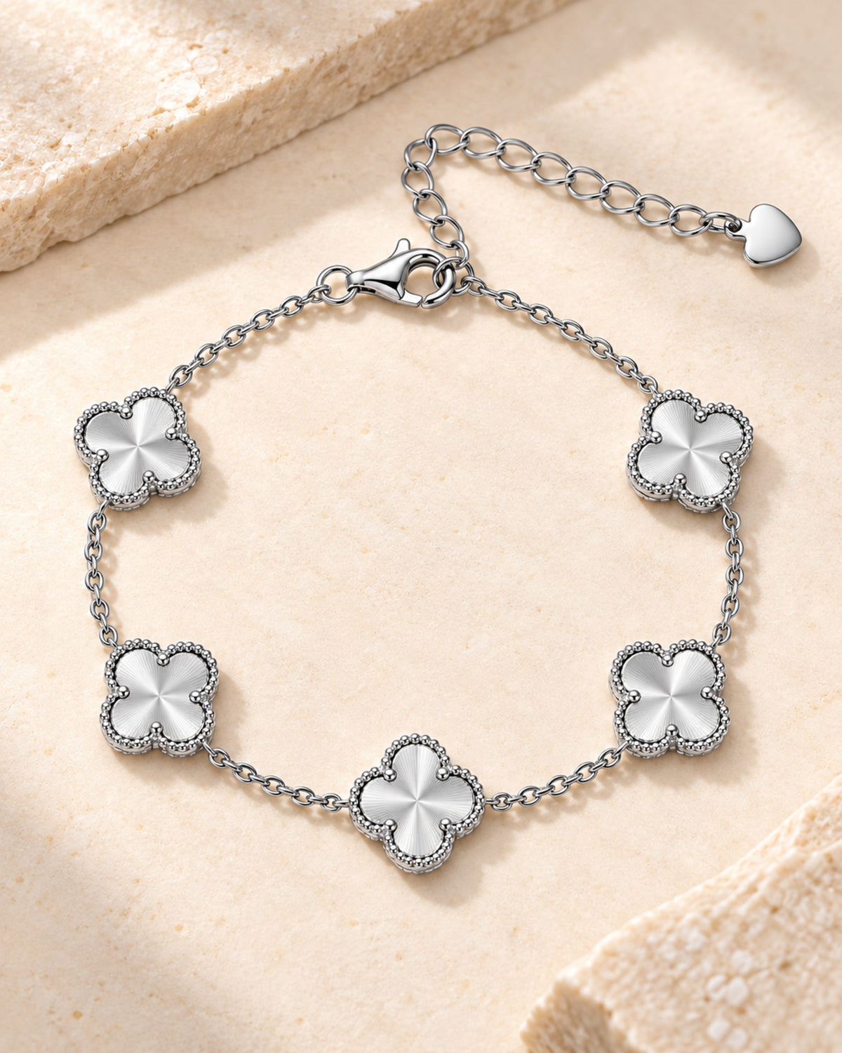Silver-tone five-clover bracelet with radial silver centres