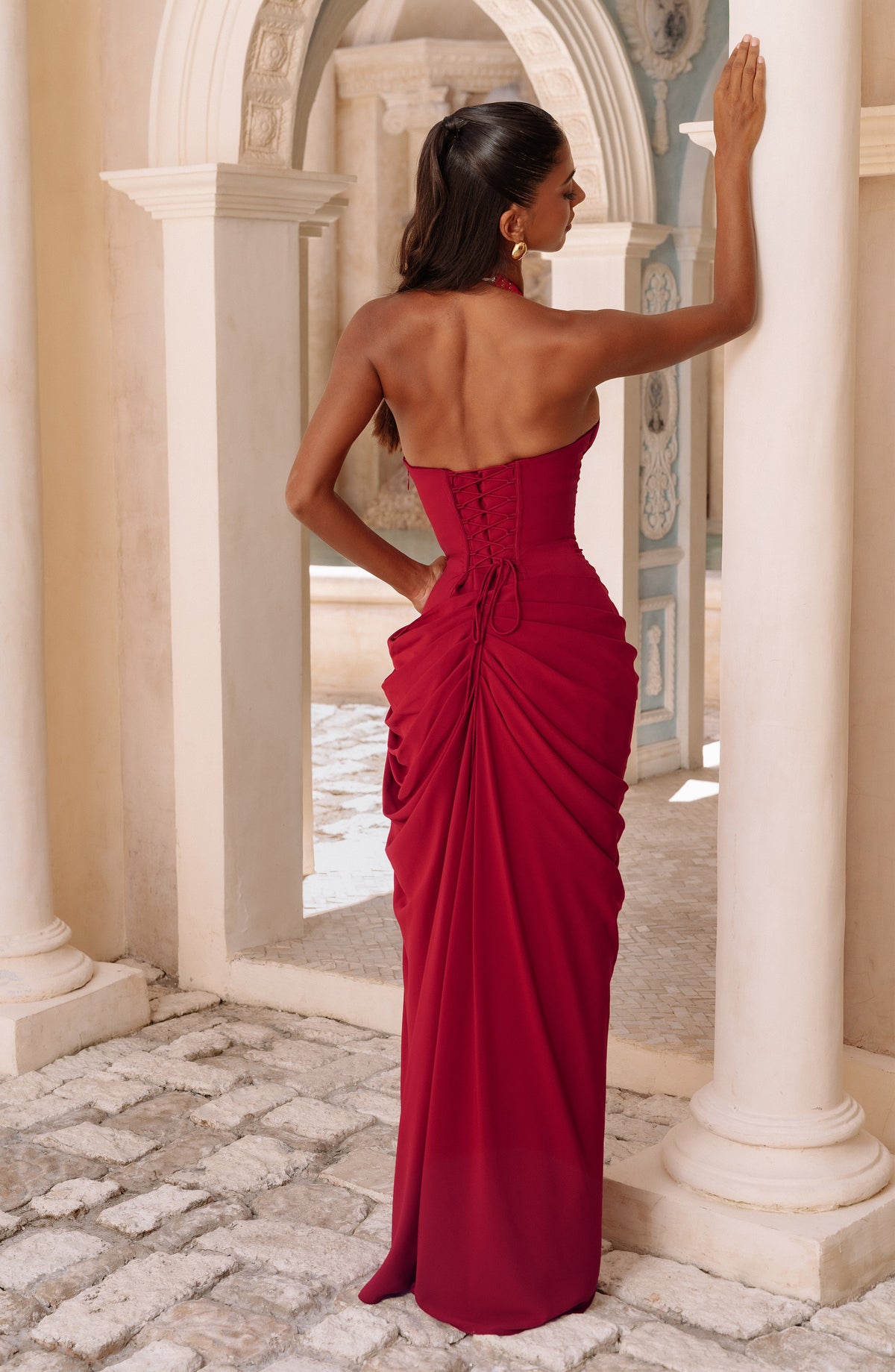 T.X Women's Dress Maxi Corset Deep Red Chiffon Formal