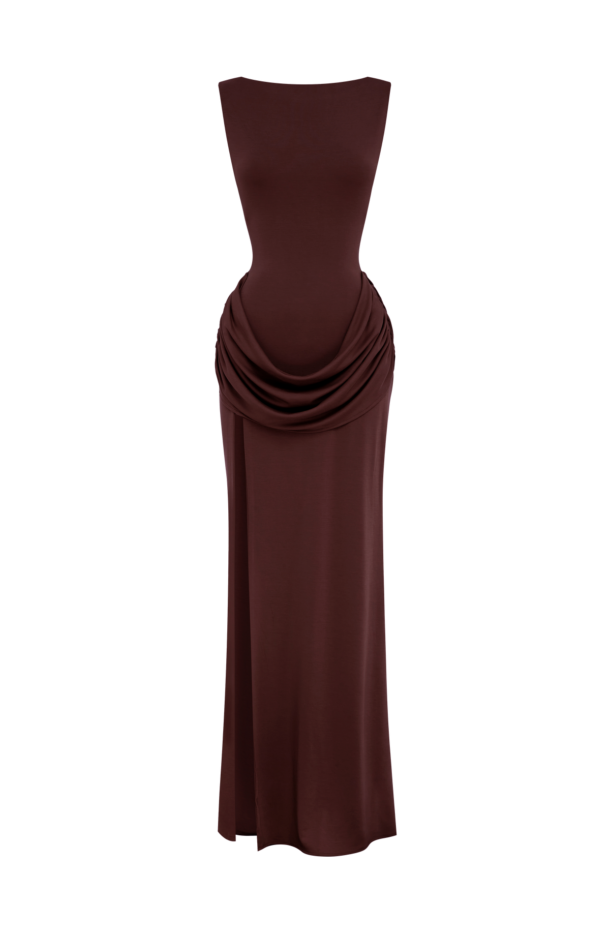 L.F Women's Dress Cowl Neck Maxi Plum Brown Modal Jersey Formal