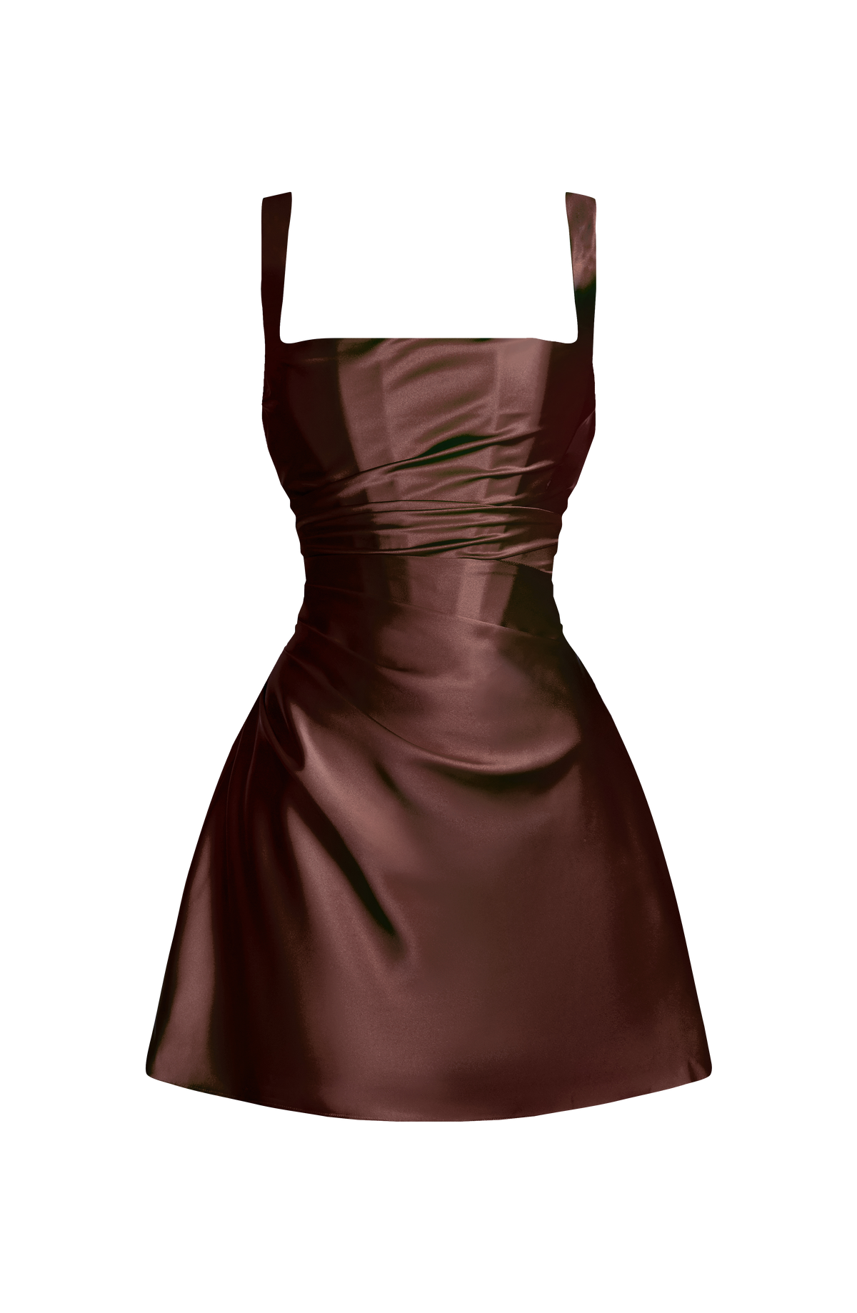 M.T Women's Dress Square Neck Plum Brown Satin Cocktail