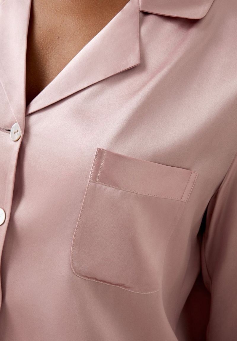 Women's Full Length Mulberry Silk Pyjama Set in Rosy Pink