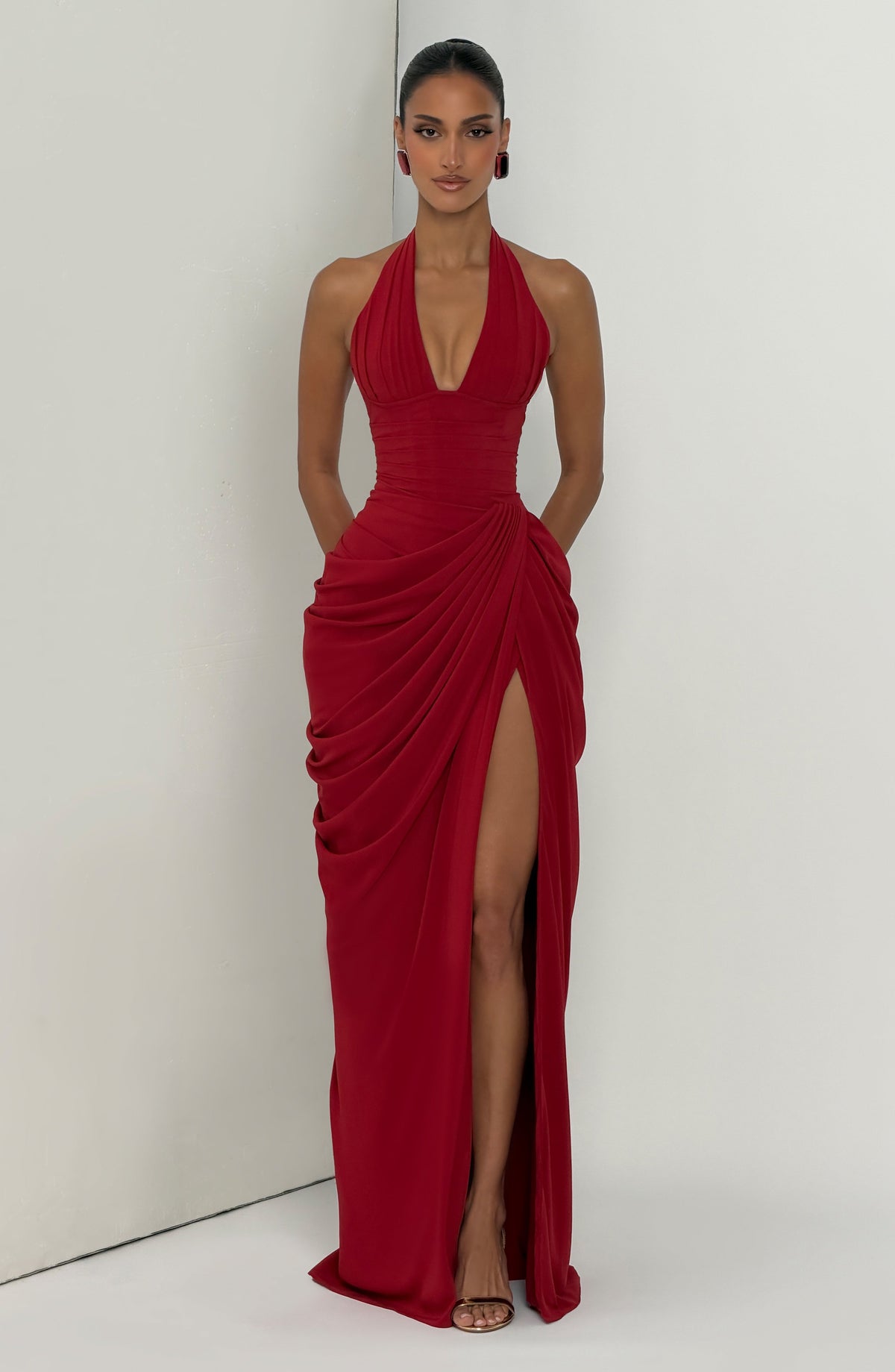T.X Women's Dress Maxi Corset Deep Red Chiffon Formal