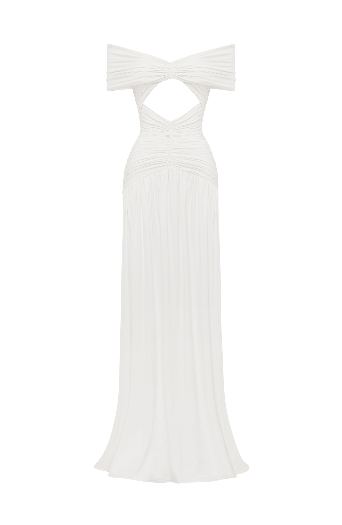 DIA Women's Dress Bardot Maxi White Ruched Jersey Formal Party