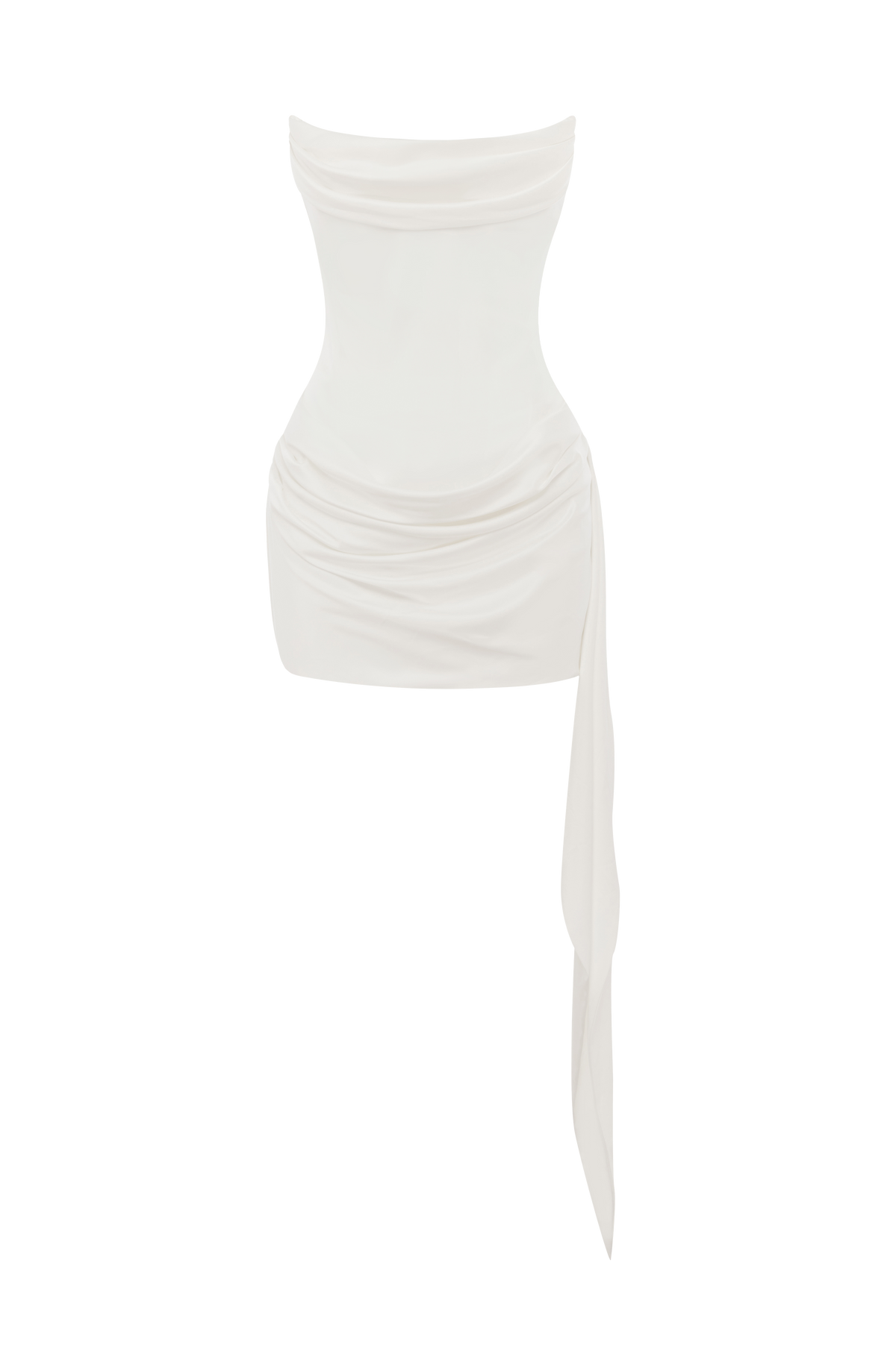 M.T Women's Dress Mona Strapless Cowl Neck Ivory Stretch Satin Bridal Party