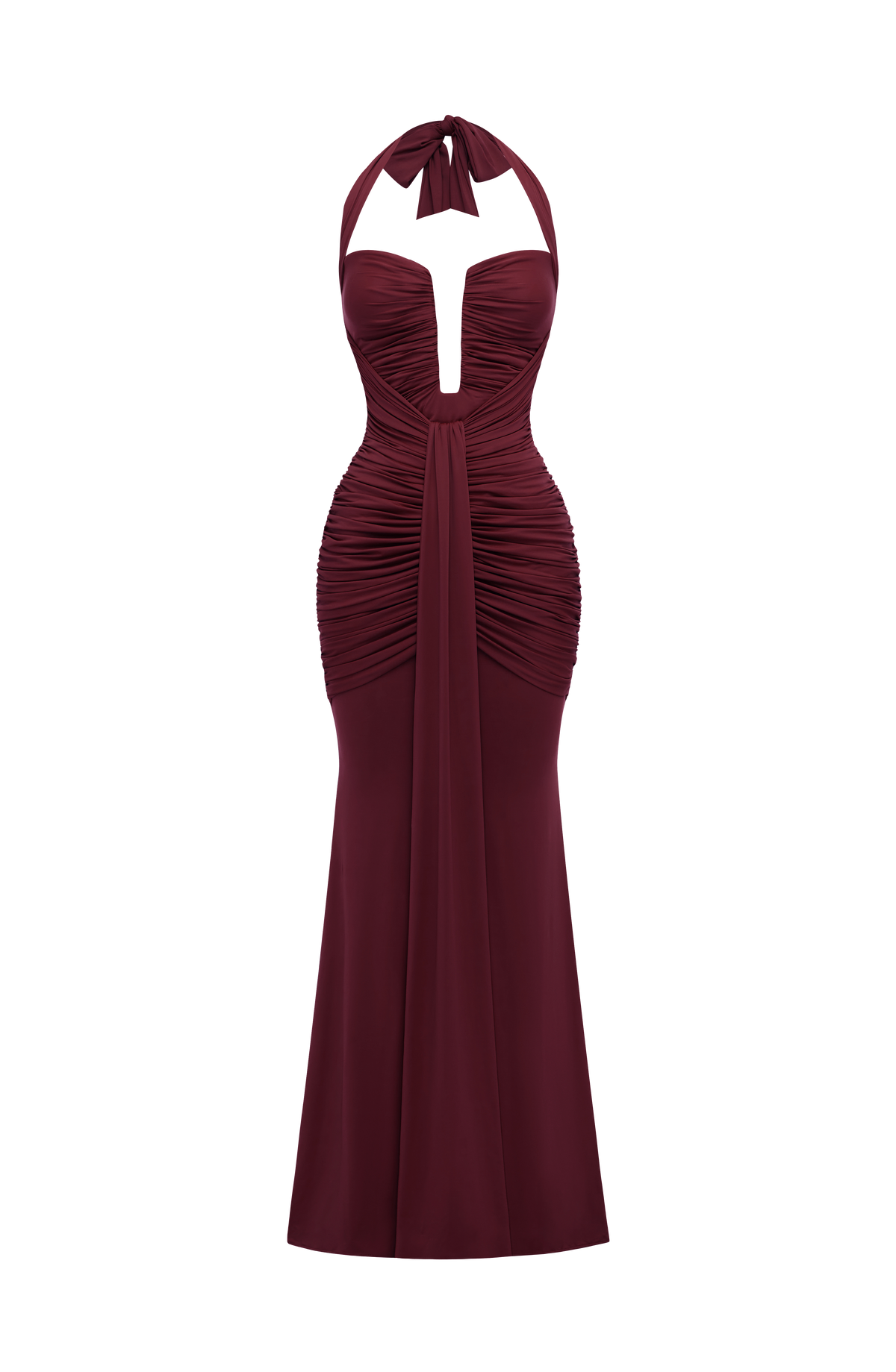 DIA Women's Maxi Dress Plunge Ruched Cherry Lacquer Slinky Jersey Evening