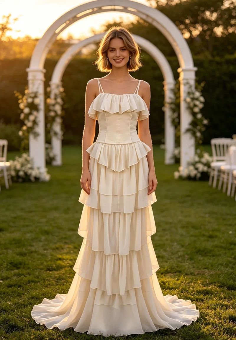 Strapless Corset Maxi Gown in Beige with Full-Length Skirt