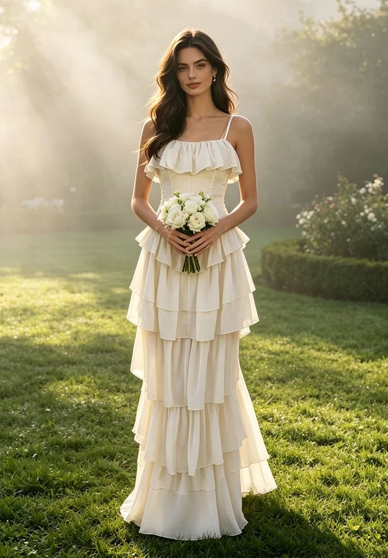 Strapless Corset Maxi Gown in Beige with Full-Length Skirt