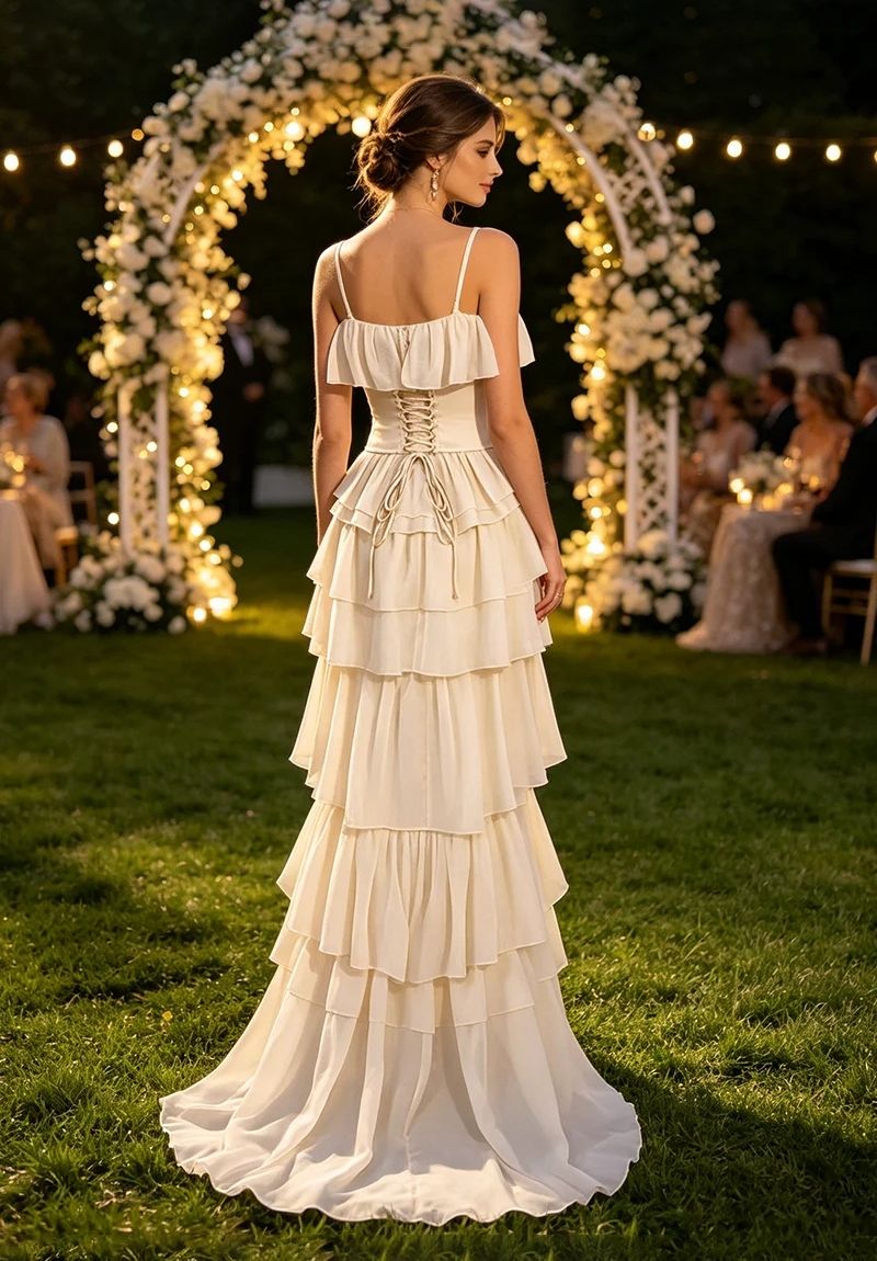 Strapless Corset Maxi Gown in Beige with Full-Length Skirt