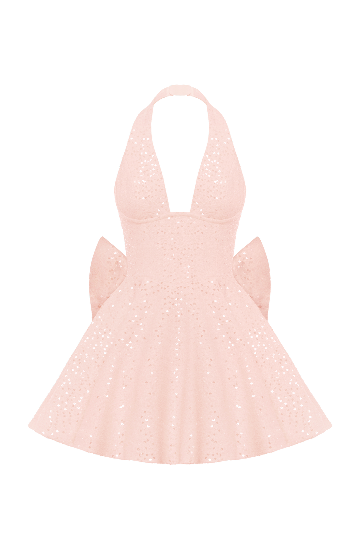M.T Women's Dress Bow Halter Mini Blush Sequin Tweed Party