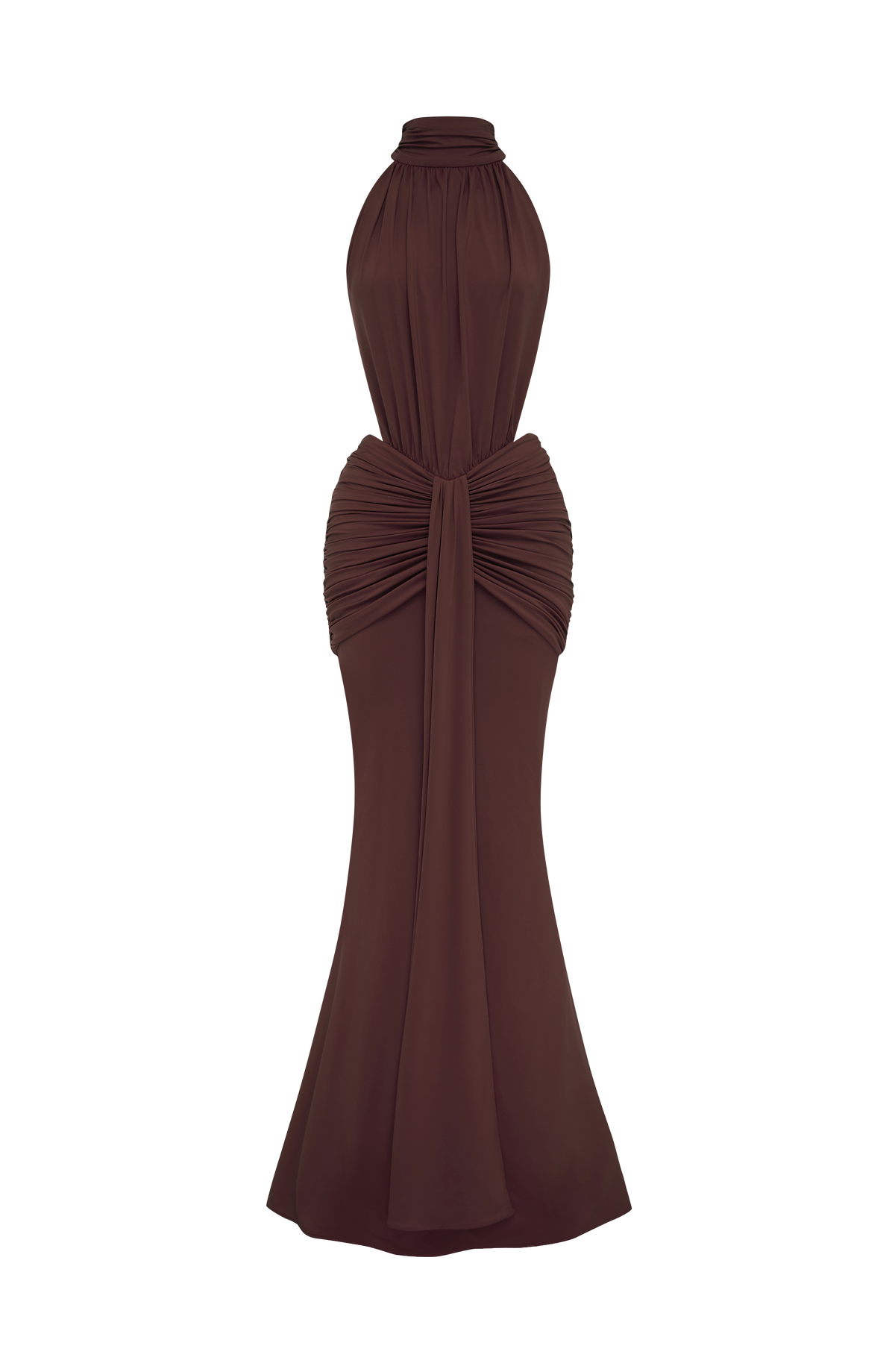 DIA Women's Dress Ruched Cut-out Plum Brown Slinky Jersey Evening