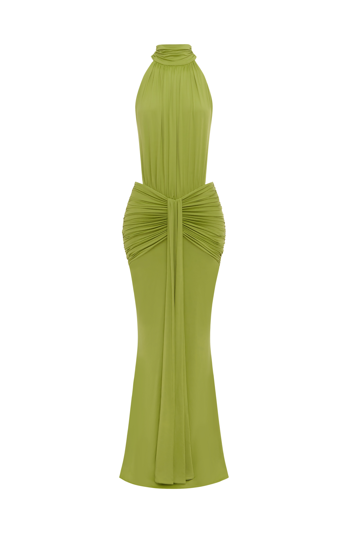 DIA Women's Dress Maxi Ruched Olive Slinky Jersey Evening