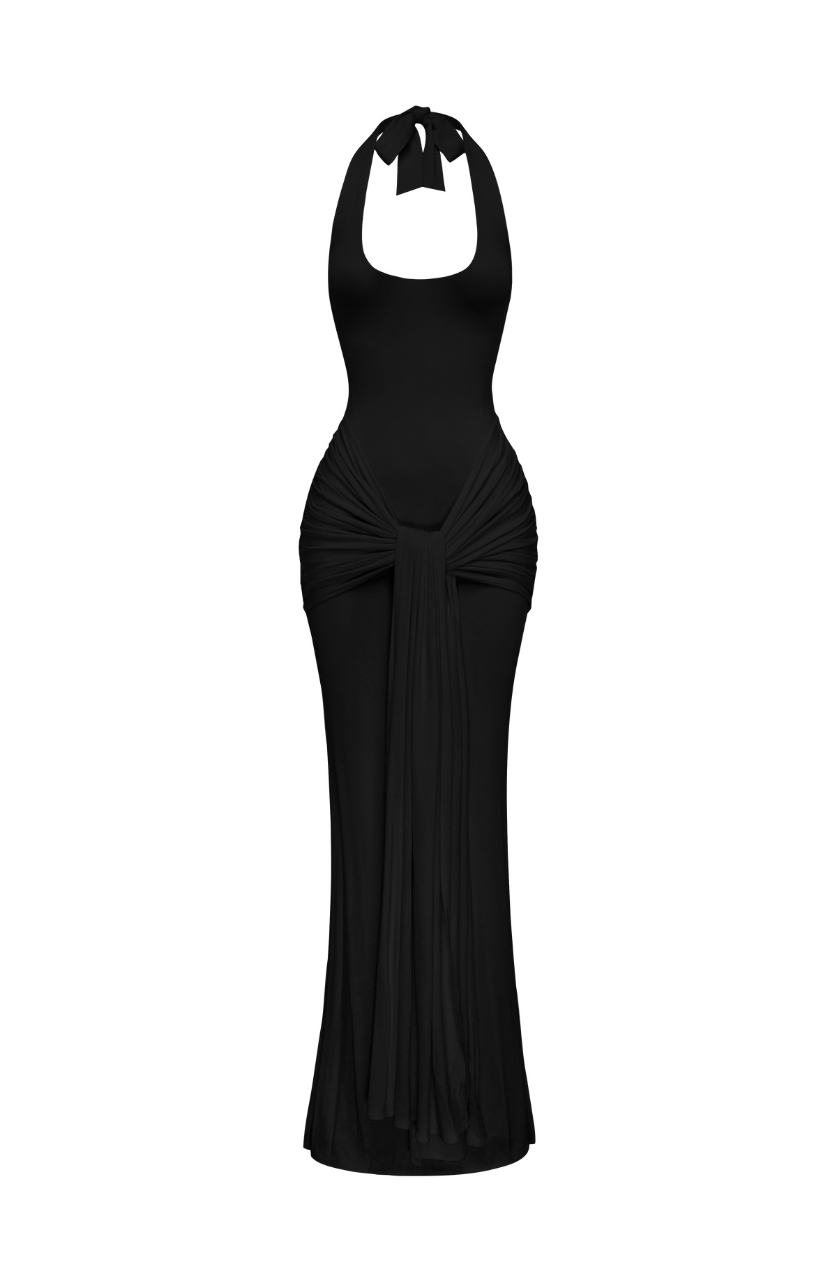 L.F Women's Dress Veneda Maxi Plunge Ruched Black Jersey Evening