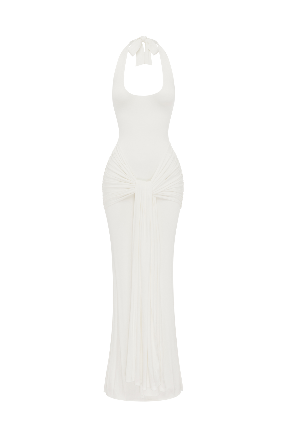 L.F Women's Dress Maxi Veneda Ivory Ruched Modal Jersey Evening