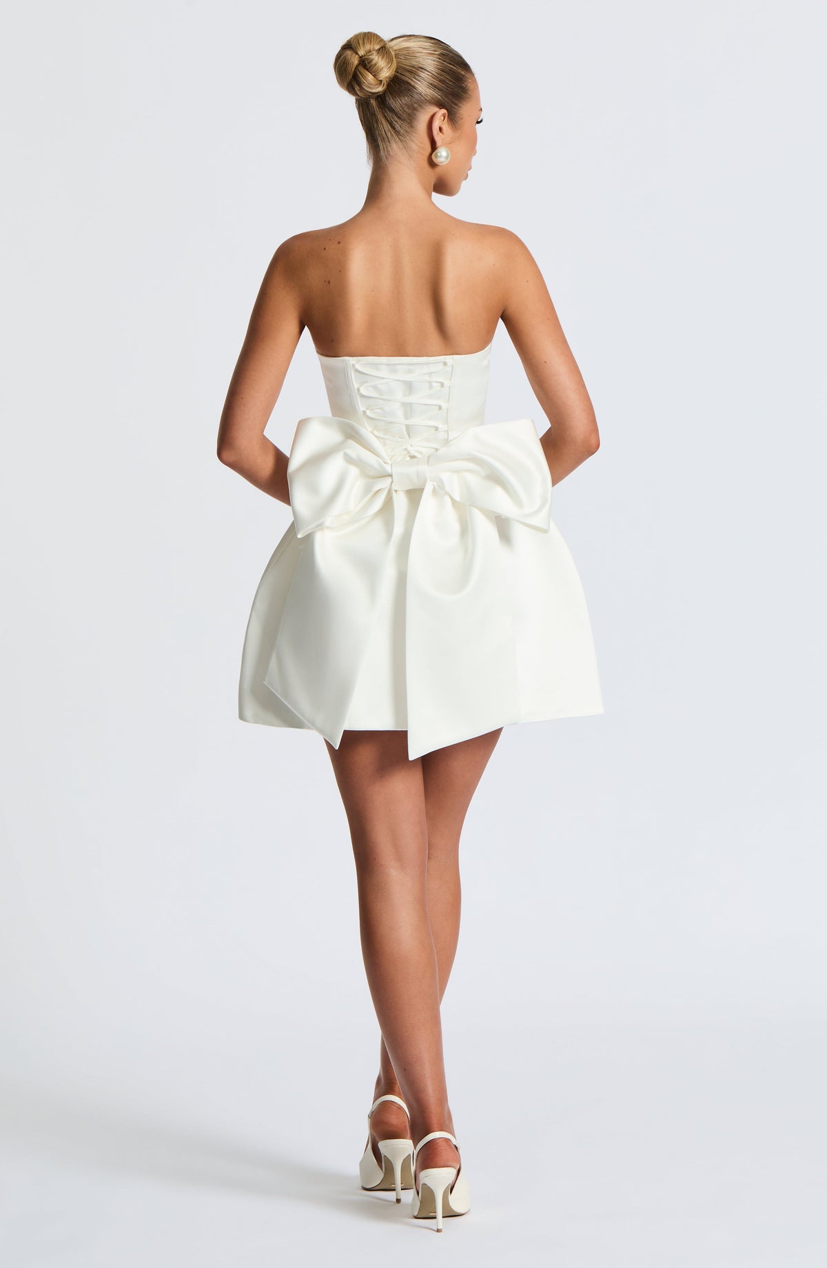 R.F Women's Dress Abbey Bubble Hem Ivory Detachable Bow Bridal Party Mini