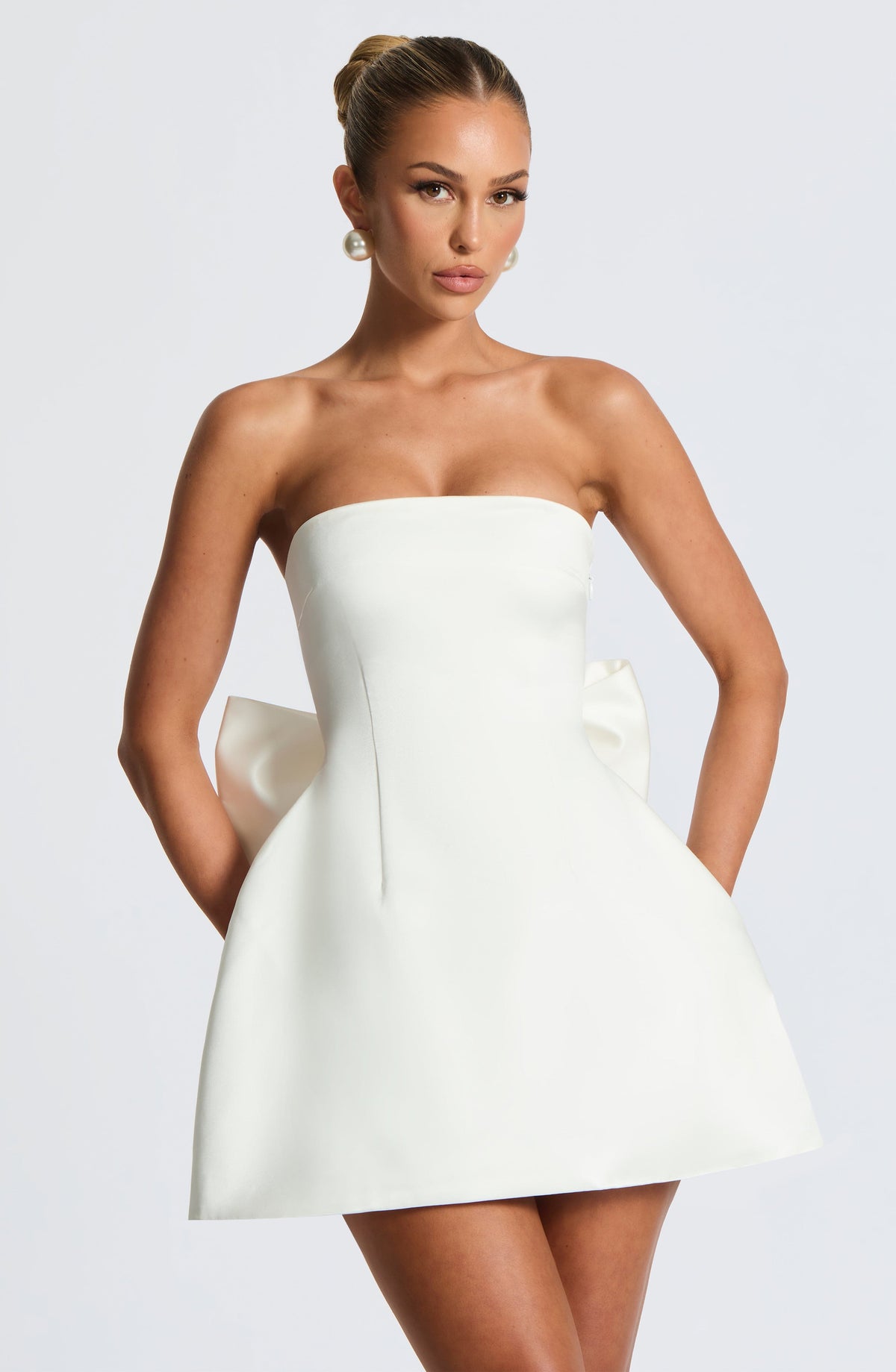 R.F Women's Dress Abbey Bubble Hem Ivory Detachable Bow Bridal Party Mini