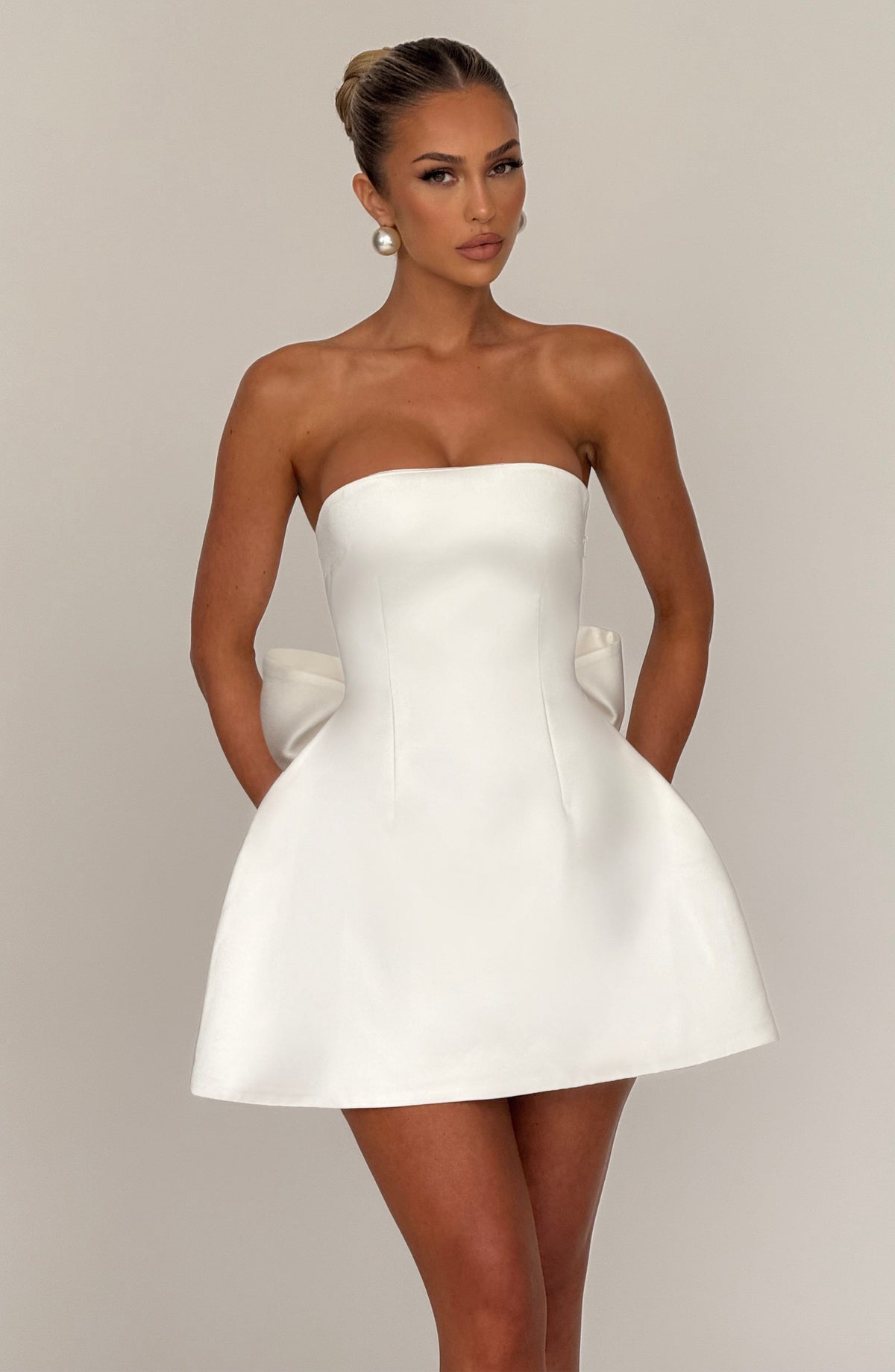 R.F Women's Dress Abbey Bubble Hem Ivory Detachable Bow Bridal Party Mini