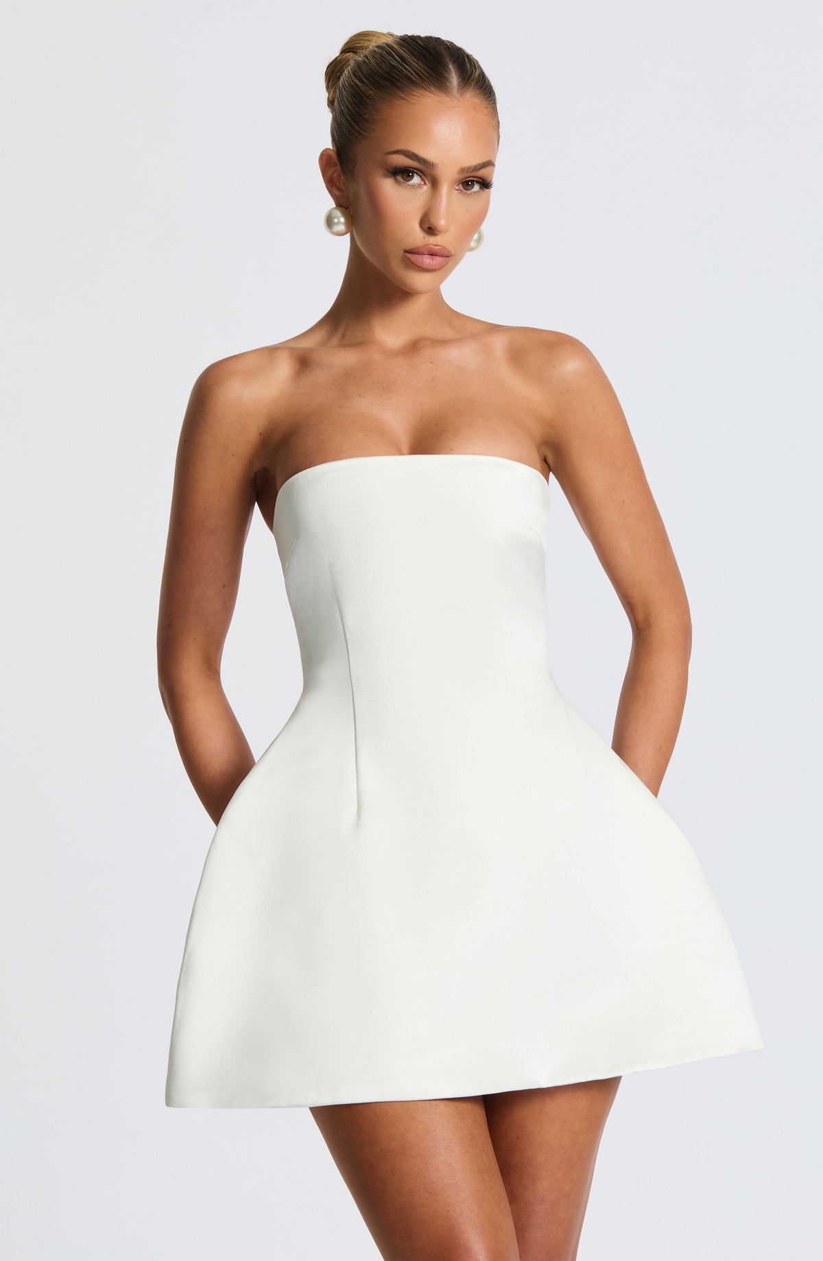 R.F Women's Dress Abbey Bubble Hem Ivory Detachable Bow Bridal Party Mini