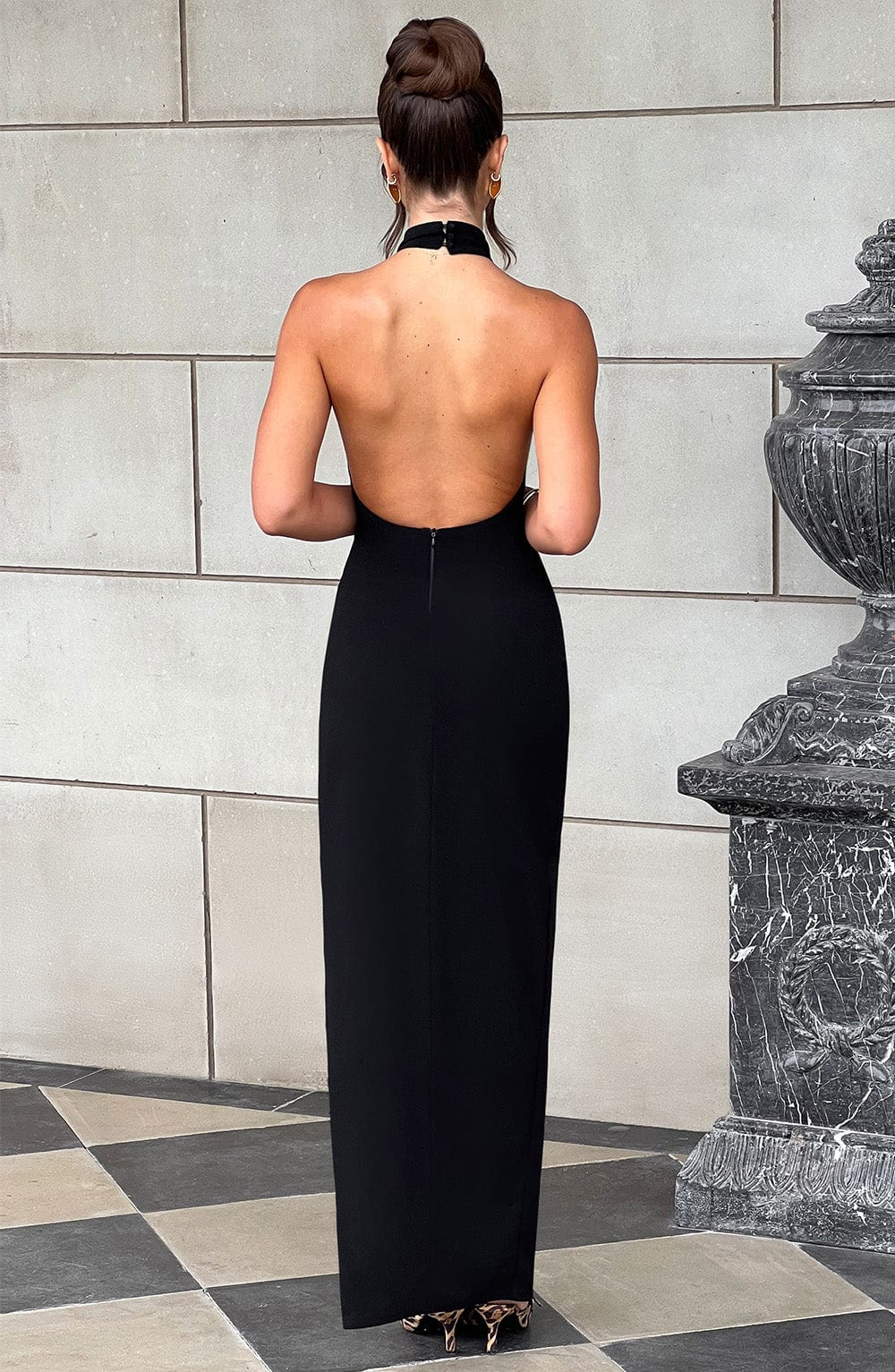 L.F Women's Dress Maxi Black Crepe Split Evening
