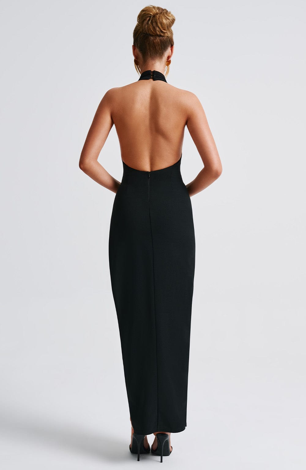 L.F Women's Dress Maxi Black Crepe Split Evening